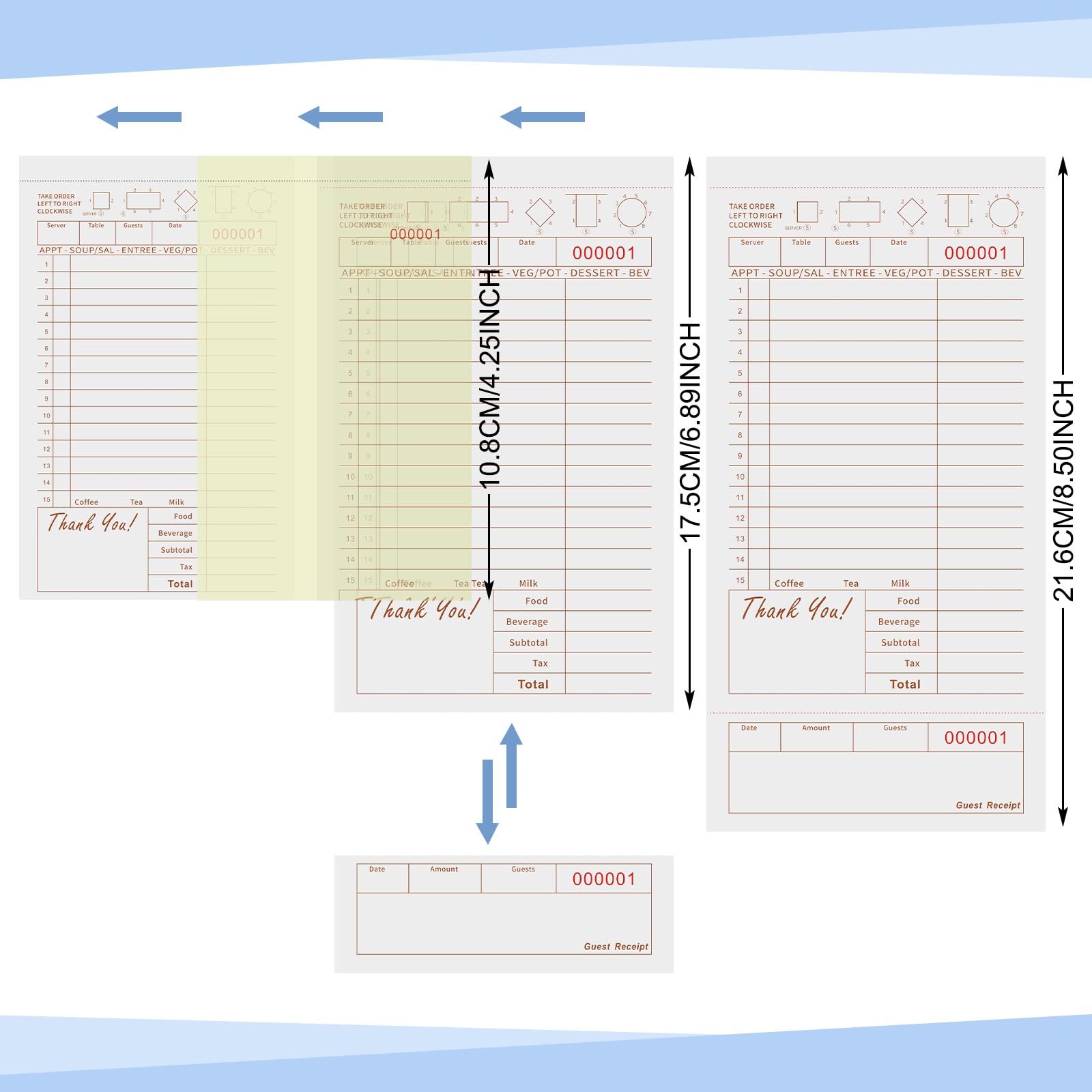 Waitress Notepad Adams Guest Check Form Pads, Single Part, Perforated ...