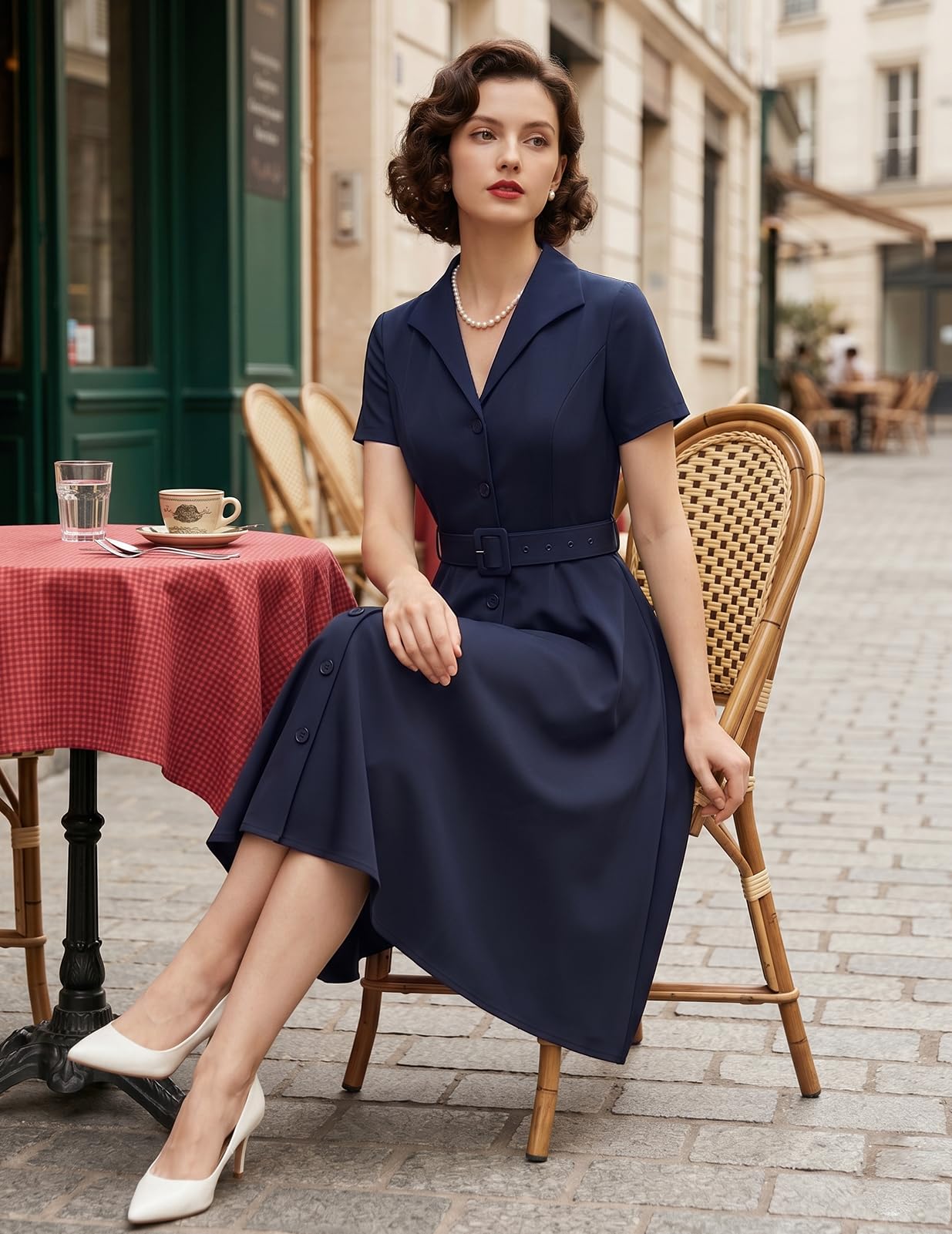 Bbonlinedress Rockabilly Kleider Damen festlich 50er Jahre Kleider Business Kleid A-Linie Midi Casual Cocktailkleid