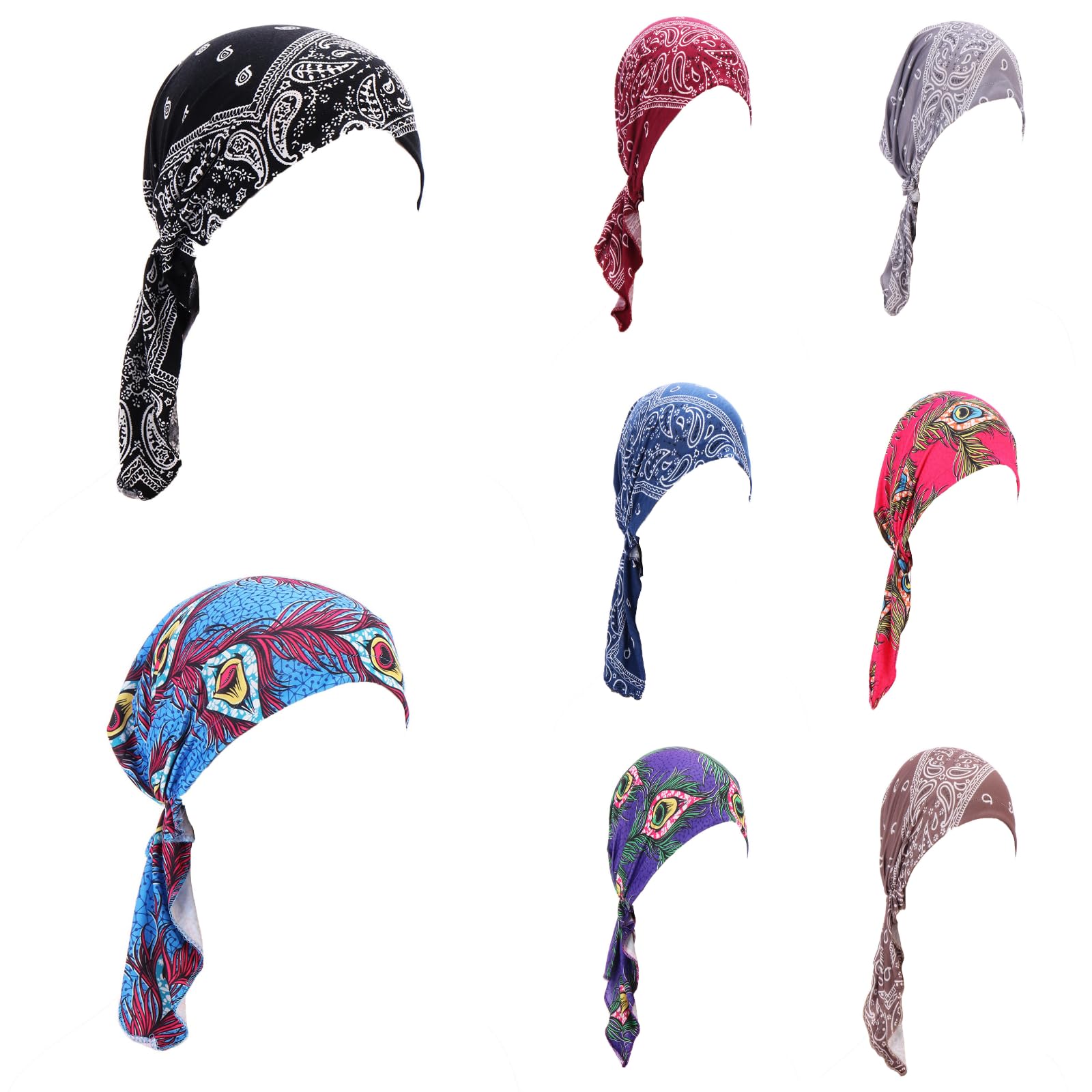 Men Vintage Headwrap Long Tail Caps Doo Rag Mens Cotton Unlined Biker Do Rag Cap Women Summer Hat
