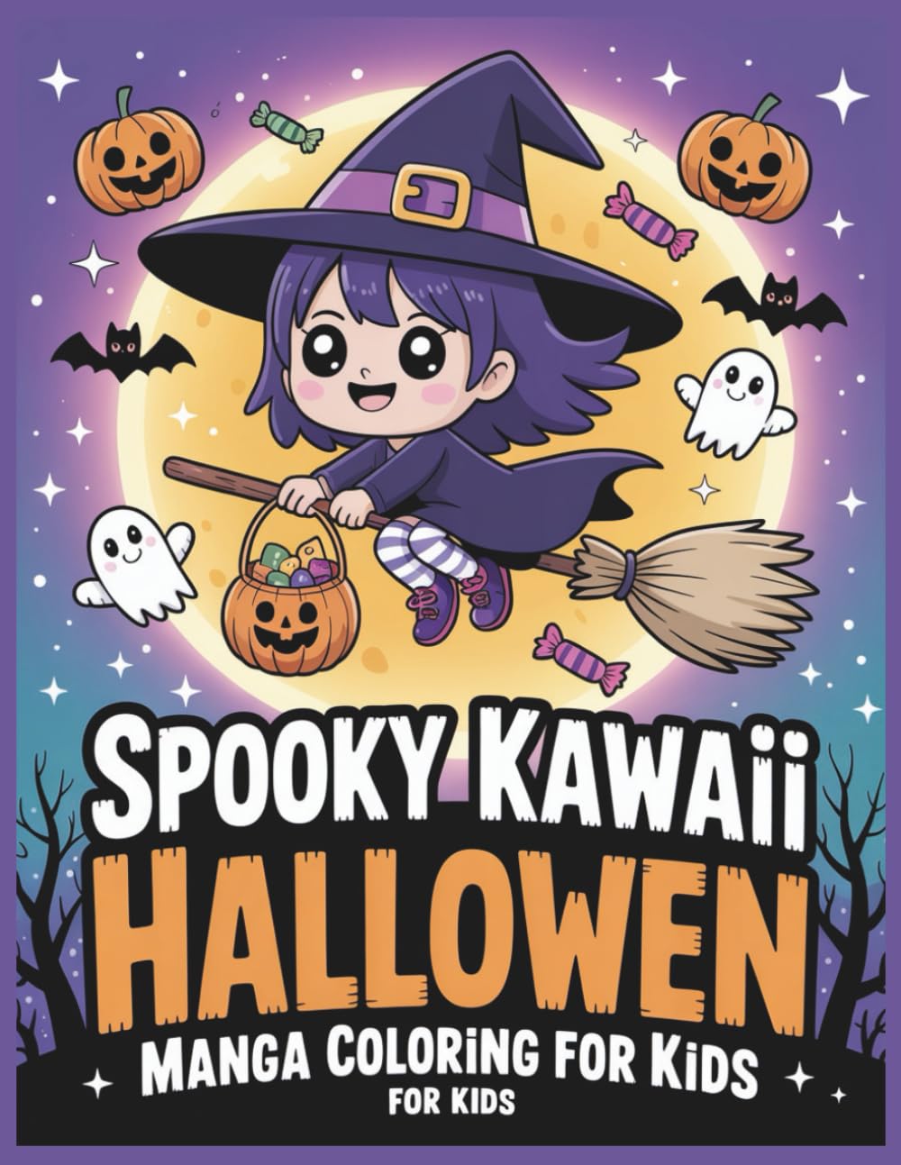 Spooky Kawaii Halloween Manga Coloring Book for Kids: Cute Chibi Witches, Pumpkins, Ghosts, and Fun Trick-or-Treat Scenes to Color