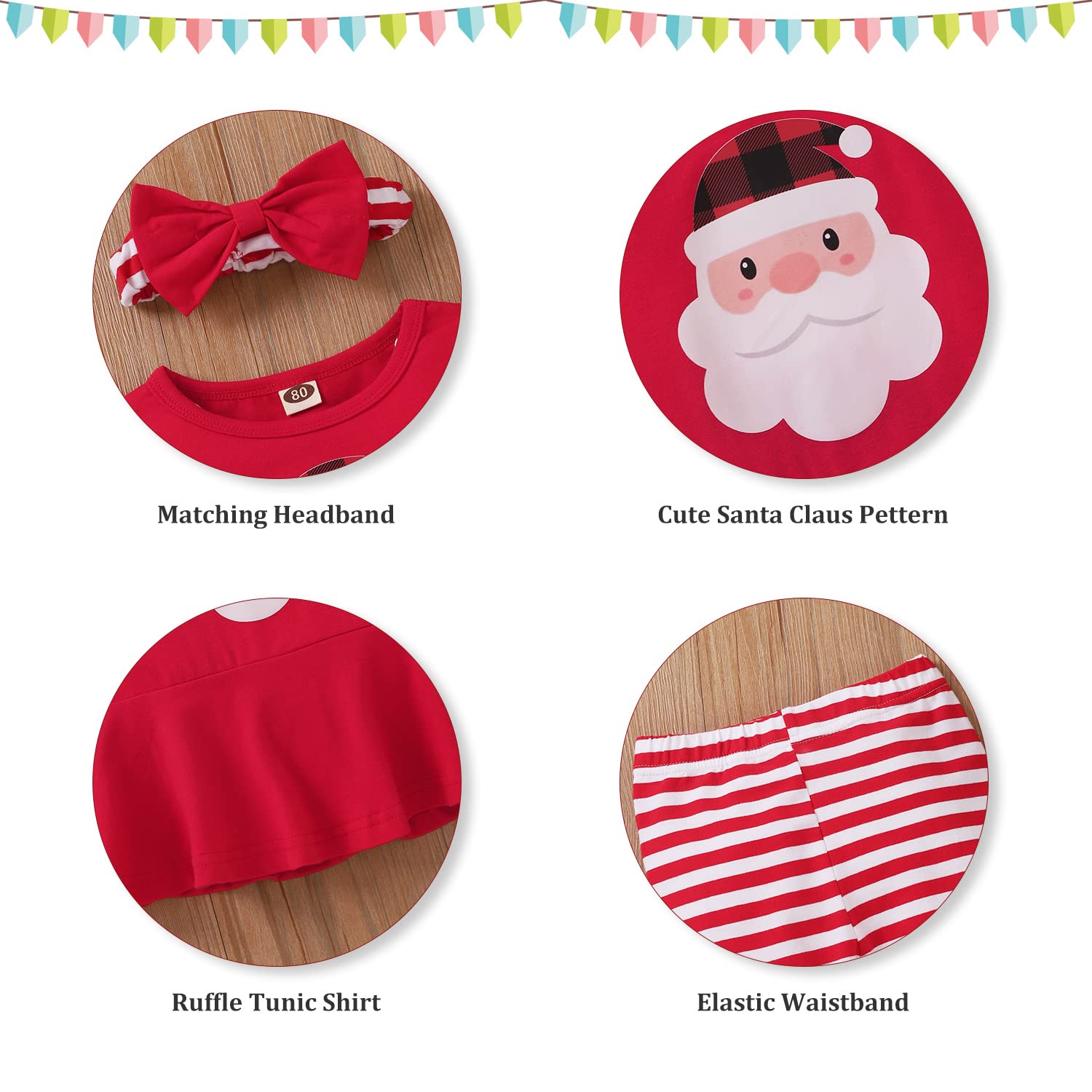 fioukiay Conjunto de ropa de Navidad a cuadros para niñas pequeñas, 3 piezas, pantalones tipo túnica para bebé, otoño e invierno