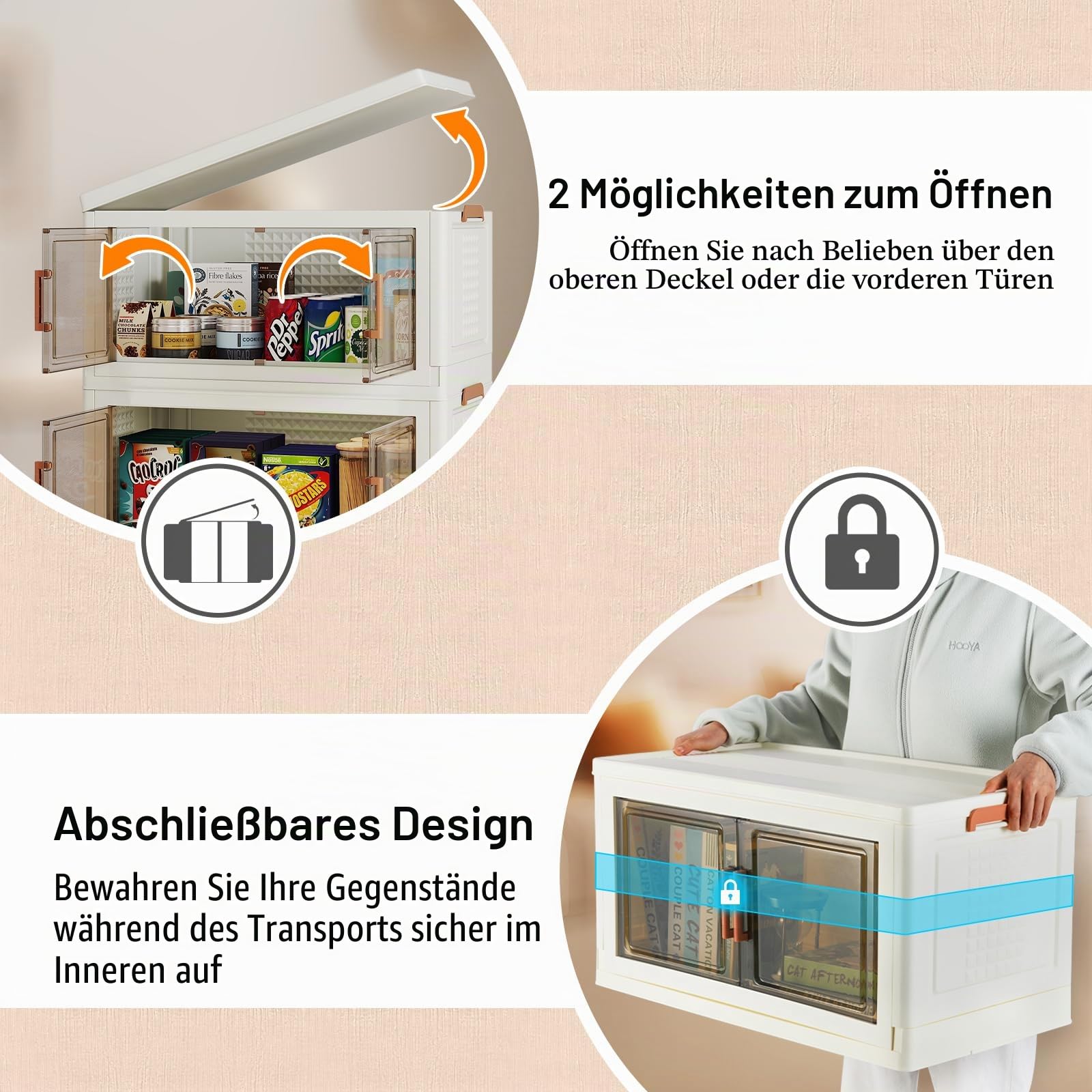 GIANTEX 4er Aufbewahrungsbox mit Deckel, 4 x 70 L Stapelboxen Faltbar, Aufbewahrungsbehälter mit Doppeltüren & Rollen, Kisten Aufbewahrung Stapelbar, Aufbewahrungskisten Kunststoffbox Ordnungsbox