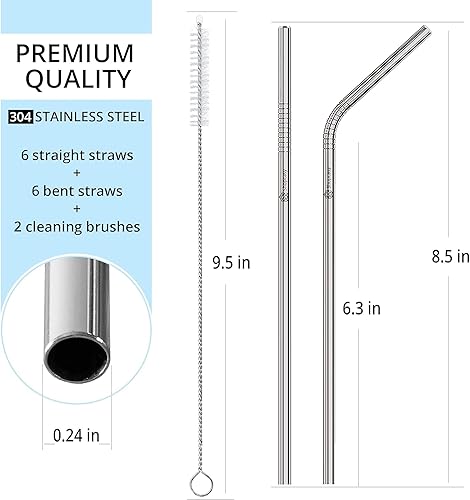 Miniatura 3 de Juego de 14 pajitas de metal para beber (6 rectas + 6 dobladas + 2 limpiadores), pajitas reutilizables ecológicas de 8.5 pulgadas, pajitas de acero