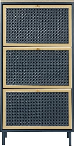 Miniatura 5 de Armario de zapatos de metal con 3 cajones abatibles, armario de almacenamiento de zapatos de entrada con puerta abatible y patas de metal, moderno