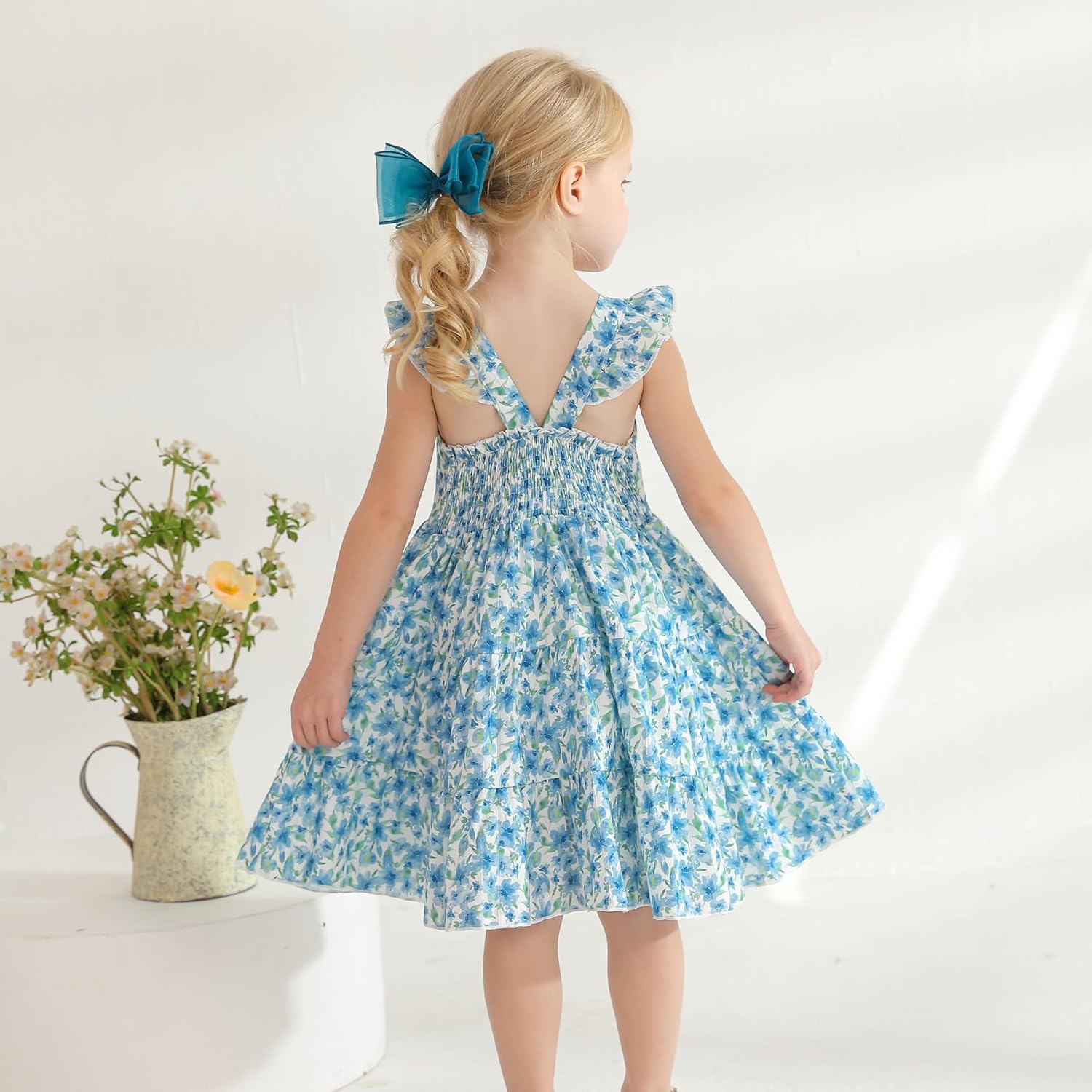 Kids Toddler Baby Girls Rainbow Dress Princess Sleeveless Beach Butterfly Sundress 3-4T Toddler Blue Floral Dress image 3 of 5 B0CNPNLZQ8