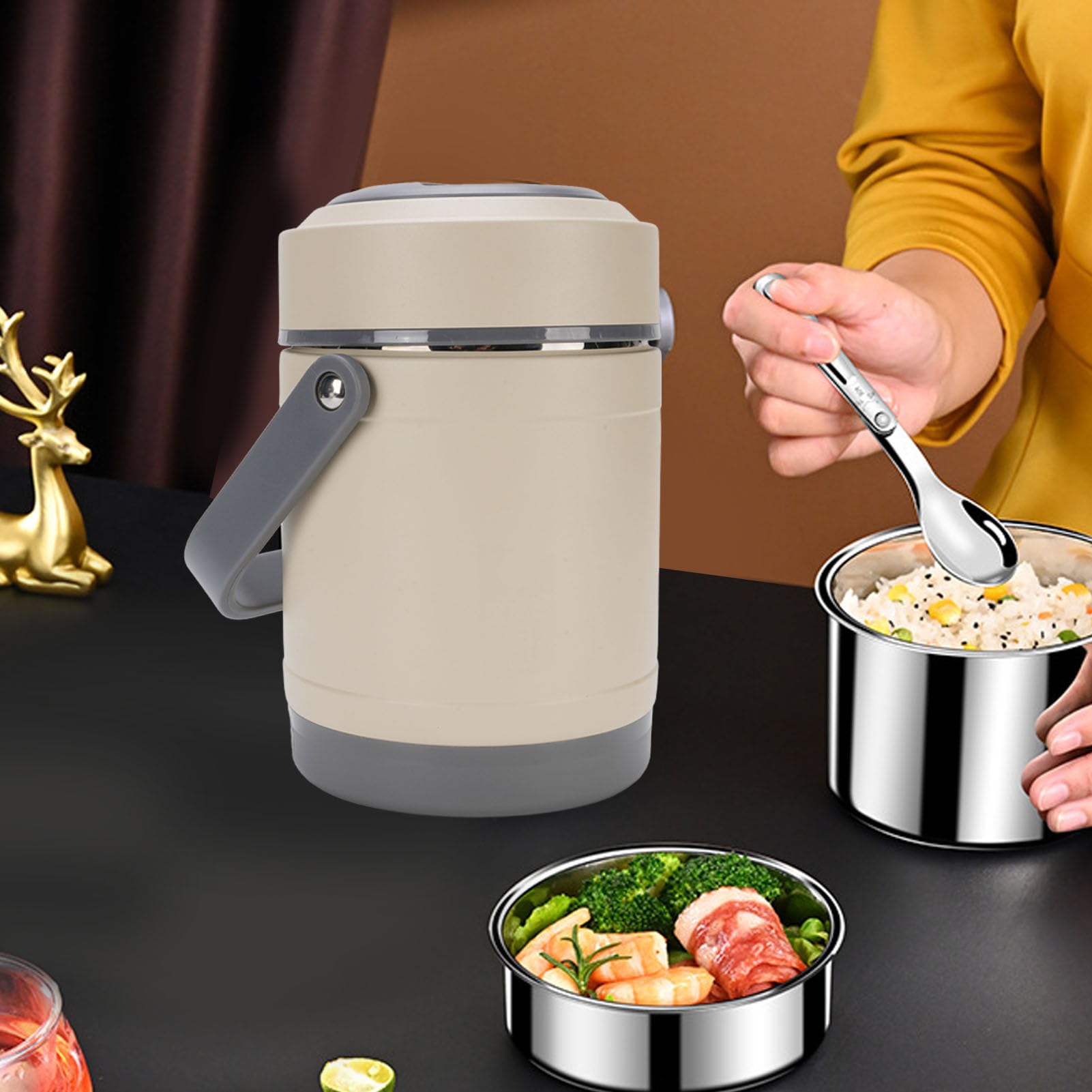 Focket Lunch Box elettrico, scaldavivande portatile a tenuta stagna da 2 litri per riso, verdure e zuppa, Lunch Box riscaldato in acciaio inossidabile per auto, camion, casa, lavoro