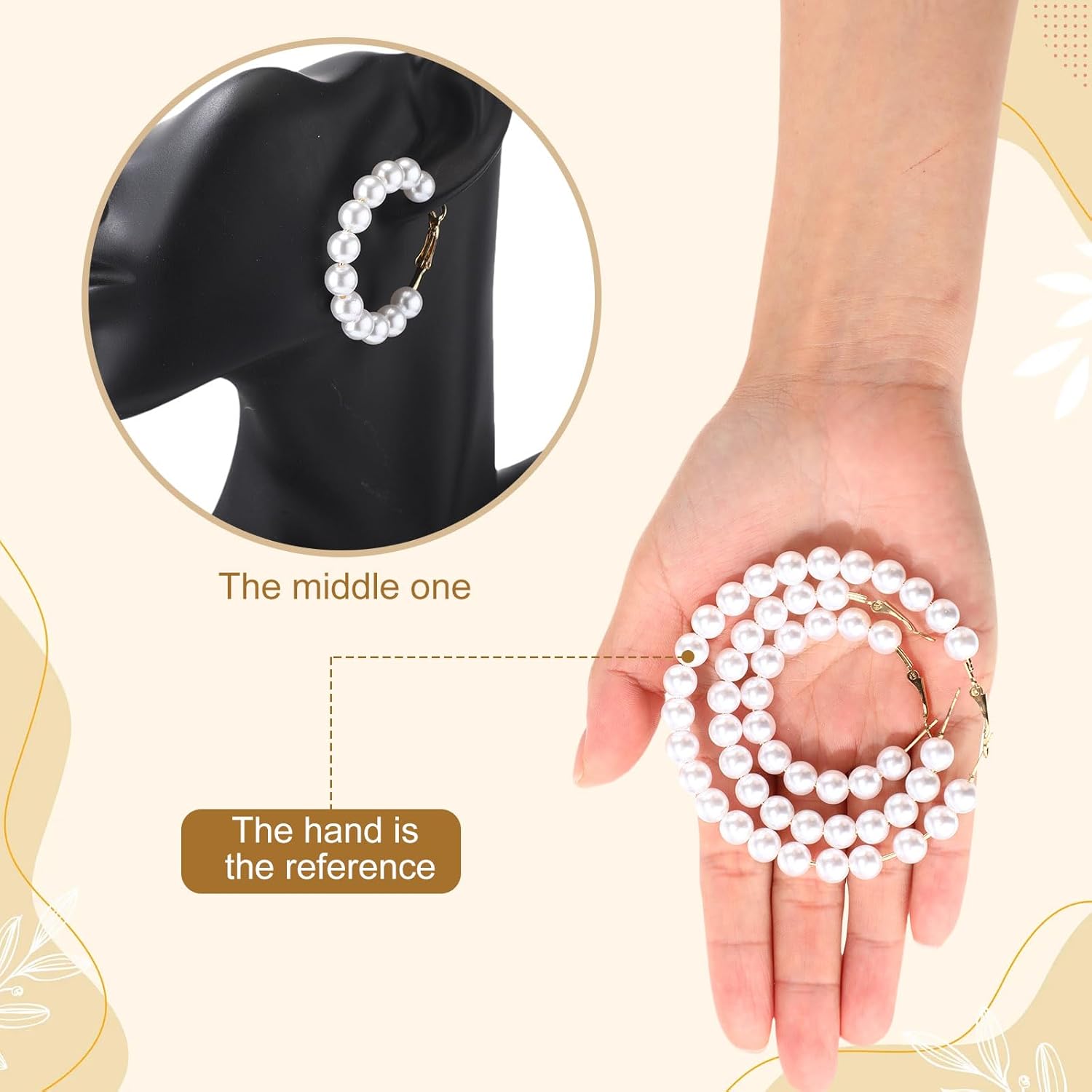 Hicarer 3 Pairs Pearl Hoop Earrings Pearl Earrings for Women Girlfriend Brides Gift Silver Earring Needle - Image 3