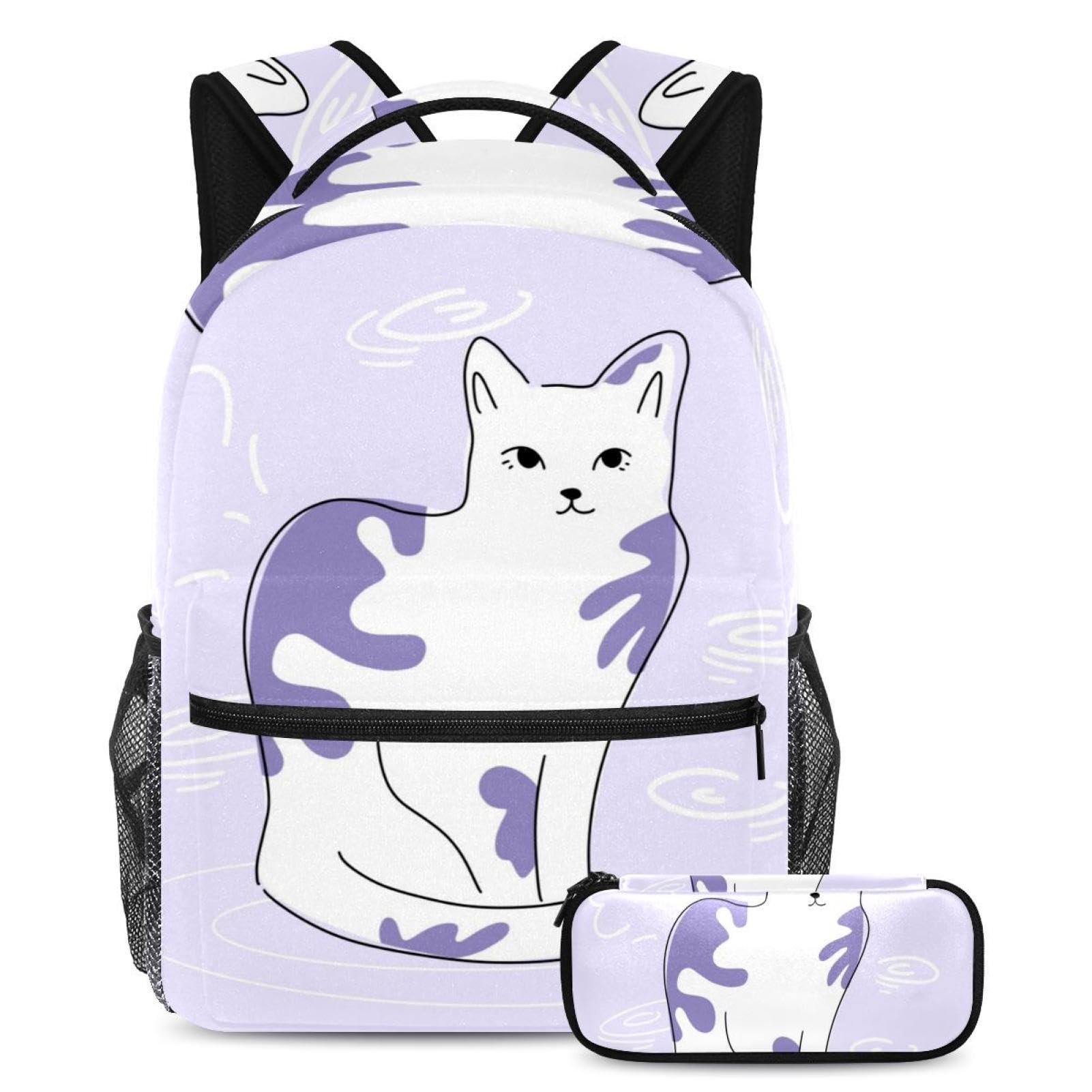 Sac à dos chat au design tendance multicolore livré avec sa trousse à crayons - 7