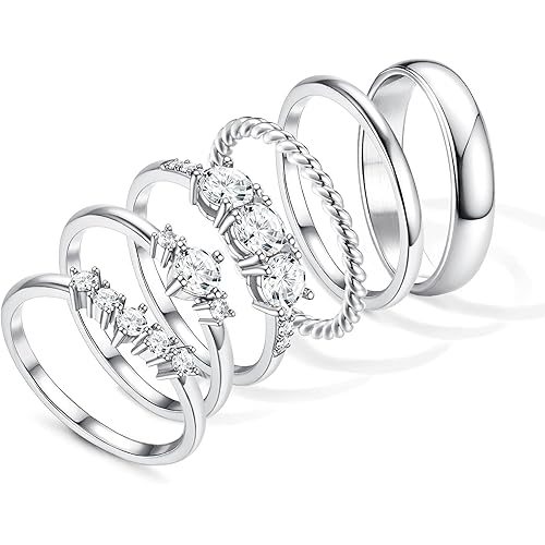 Besteel Gold Rings for Women - Non Tarnish 14K Gold Plated Stackable Rings, Dainty Cubic Zirconia Thin Thumb Ring Set, Trendy Statement Promise Wedding Bands Engagement Ring for Women Size 6-10