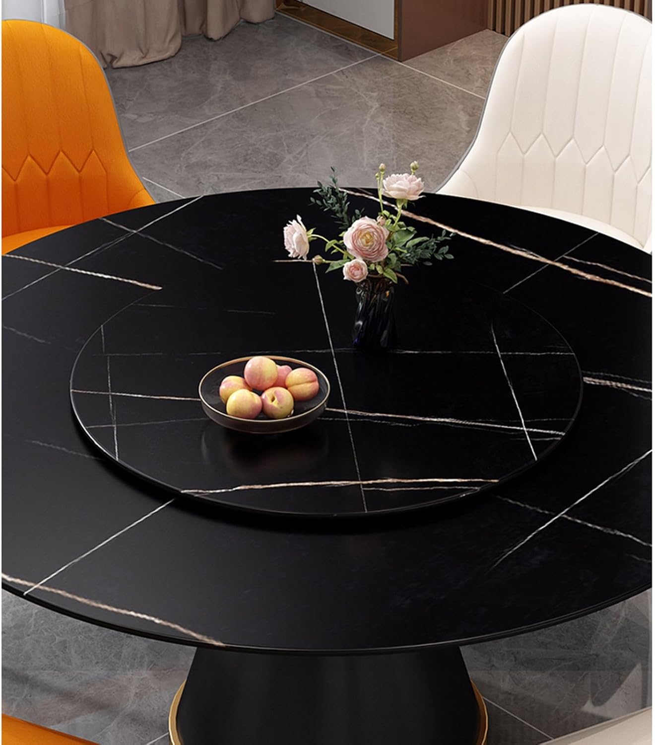 Natural Marble Lazy Susan Turntable Rotating Serving Plate Dining Table Organizer (Patterns May Vary) (Color : G Matte, Size : Ø 60cm/24in)