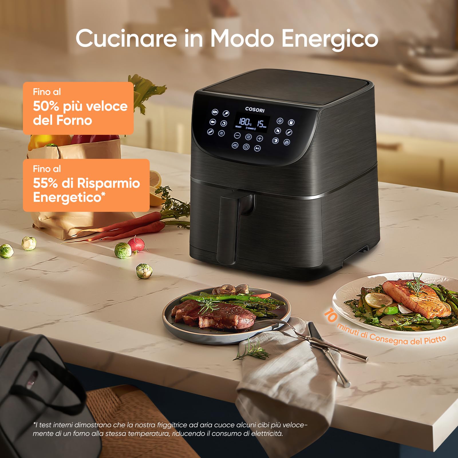 COSORI Friggitrice ad Aria 5,5 Litri, Air Fryer, 1700W, 13 Funzioni, 85% Meno Olio, 75℃-205°C, 40 Ricette Italiane, Display Digitale, CP158 Nero, Piastra o Cestello interiore Spedizione Casuale