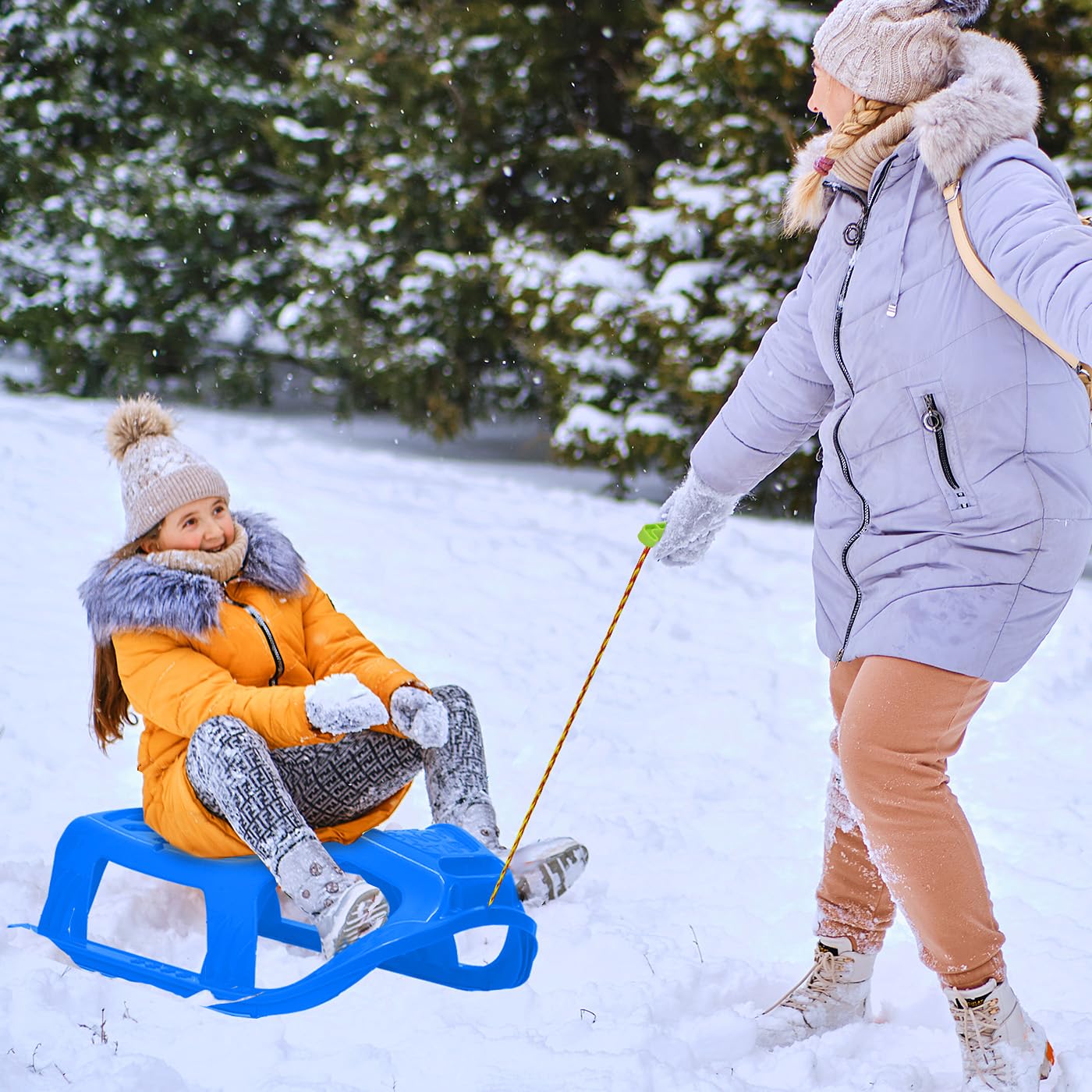 JAMARA 461121 Play Schlitten Snow-Star 90cm-Metallkufen, Seil mit Griff zum Ziehen, schlagzäher Kunststoff, blau
