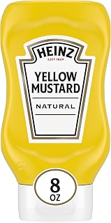 Heinz Yellow Mustard 8 oz Squeeze Bottle - #1 Grade Seeds, Rich Tangy Flavor, 0 Calories, Kosher