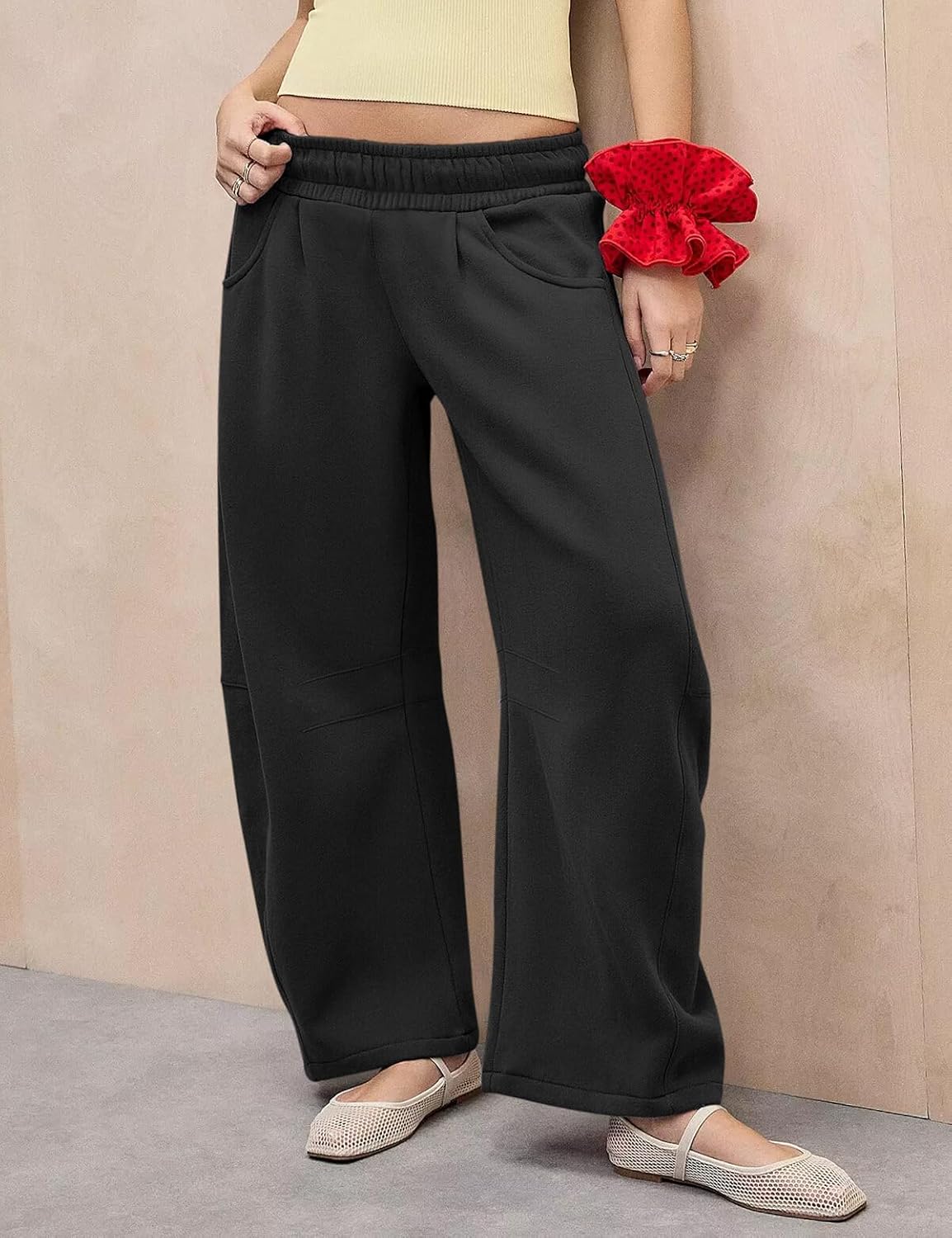 Womens Barrel Ankle Sweatpants Fleece Lined Baggy Sweat Pants Interior Drawstring Trousers with Pockets - Image 4