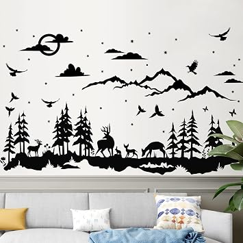 Woodland Wall Stickers Large Pine Tree Wall Decals Forest Animals Wall Stickers Classroom Wall Decor for Kids Nursery Daycare Home Bedroom Office Mural Art Decor