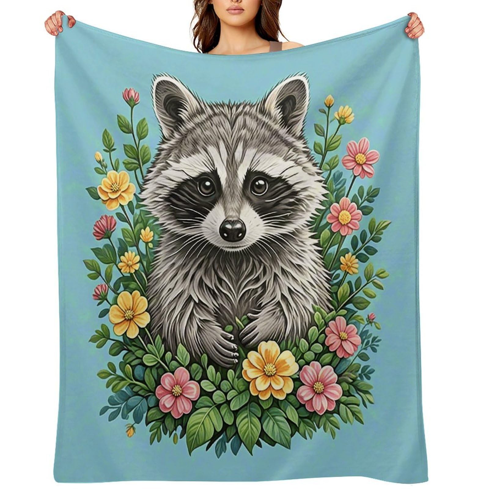 Raccoon Throw Blanket for Couch and Bed Super Soft Warm Lightweight Throw Blankets Cozy Fuzzy Flannel Blanket Personalized Decorative Blankets for Sofa Decor 50"x60"