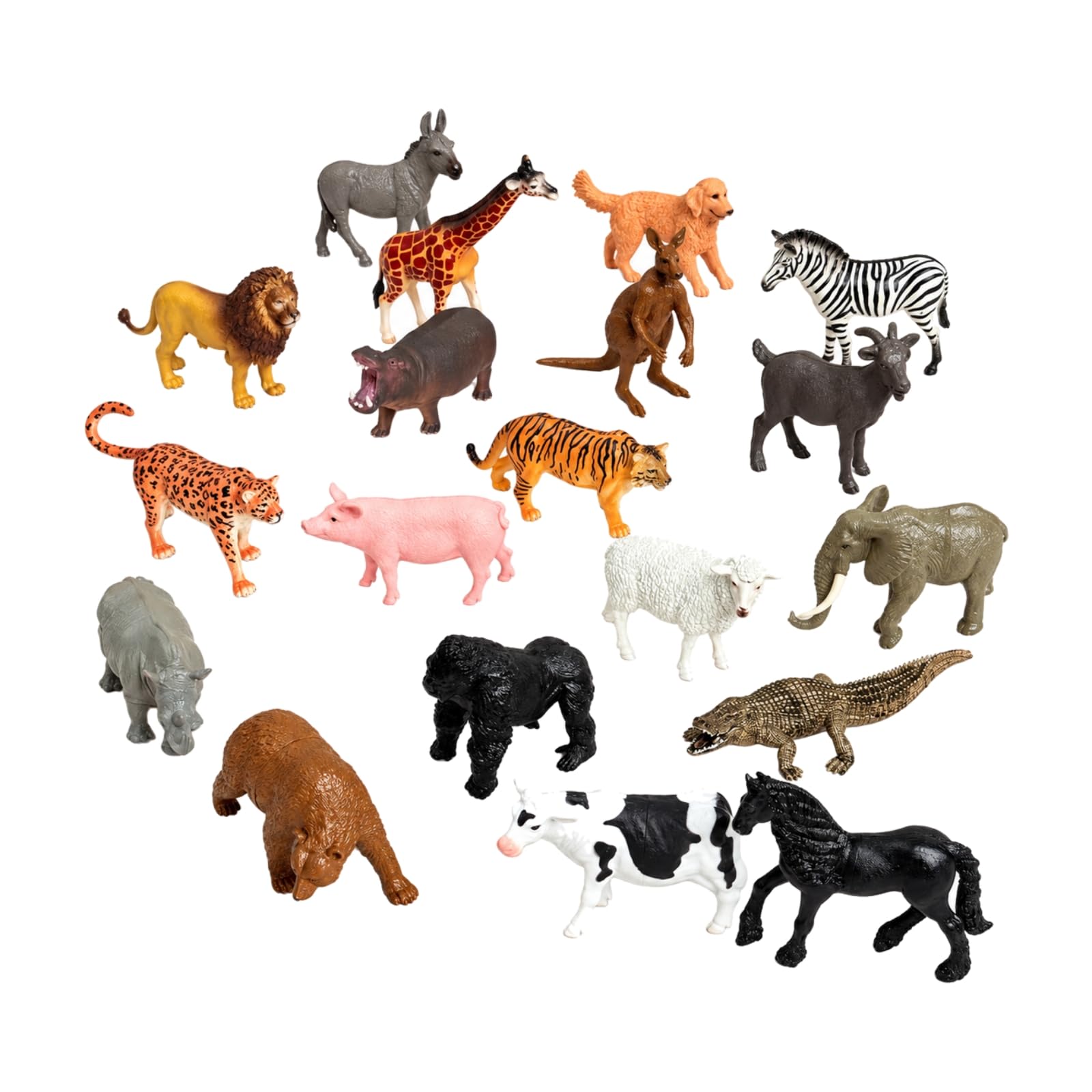 19 Pezzi Set di Modellini di Animali con Secchio Portaoggetti Portatile Giocattoli Animali da Fattoria in Plastica Realistici per Bambini, Aperto