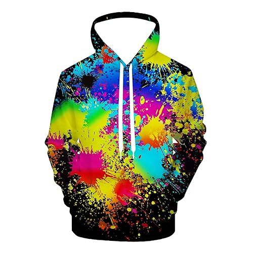 Black Rainbow Paint Pullover Hoodie 3D Novelty Graphic Hooded Sweatshirt