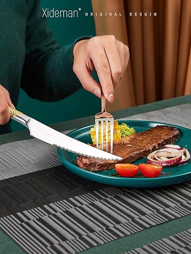 Miniatura 7 de Xideman Juego de tenedores martillados prémium (8.1 pulgadas), cubiertos de tenedores de acero inoxidable 1810, 6 tenedores de metal para el hogar,