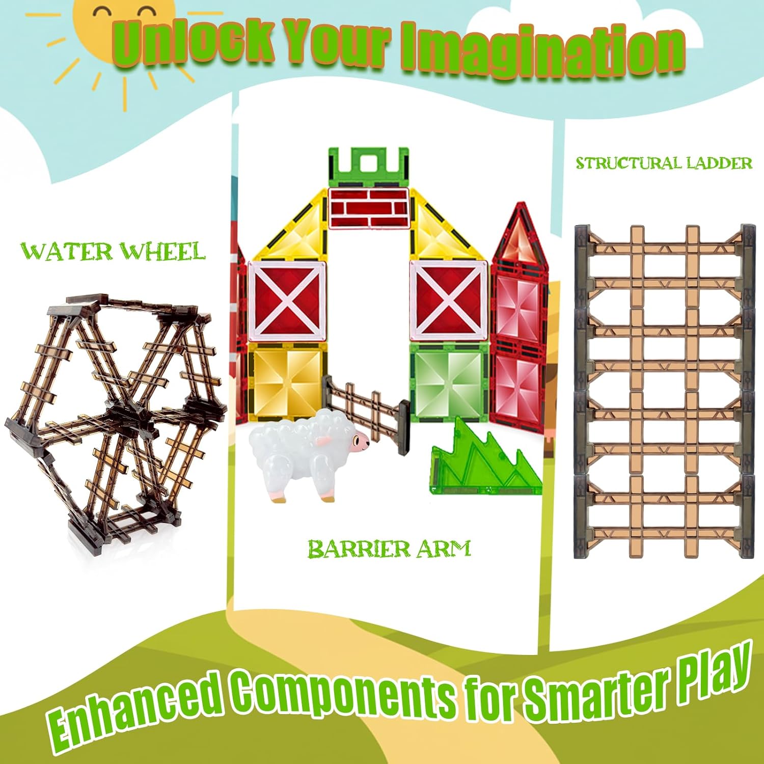 Magnetic Toy Fence Set, 24pcs Magnet Corral Playset Accessories for Farm Animals Dinosaurs Horse, Play Fence for Toy Animals, Building Blocks Toys Accessory