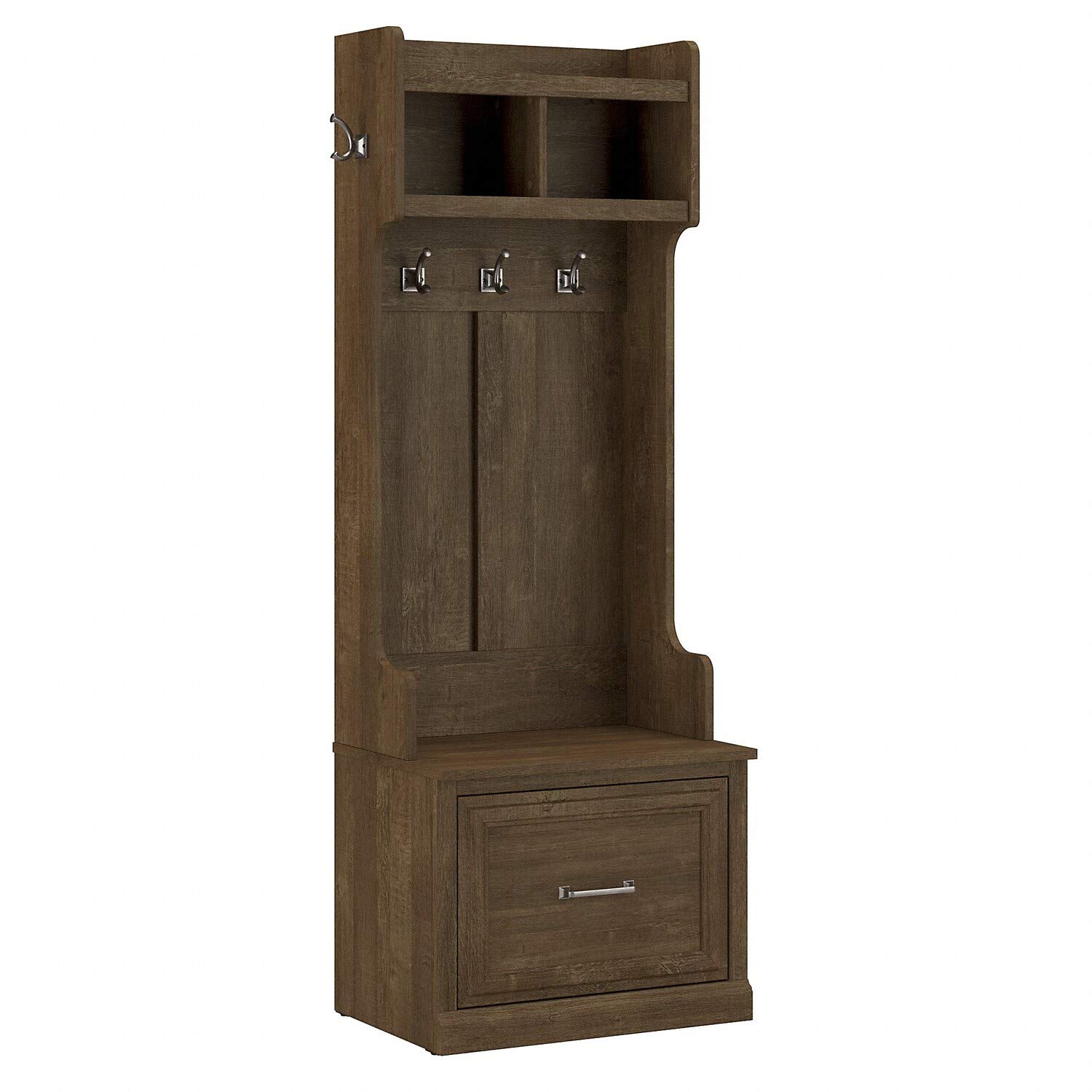 Bush Business FurnitureBush Furniture Woodland 24W Hall Tree and Small Shoe Bench with Drawer in Ash Brown Narrow Foyer, Mudroom, Entryway Storage