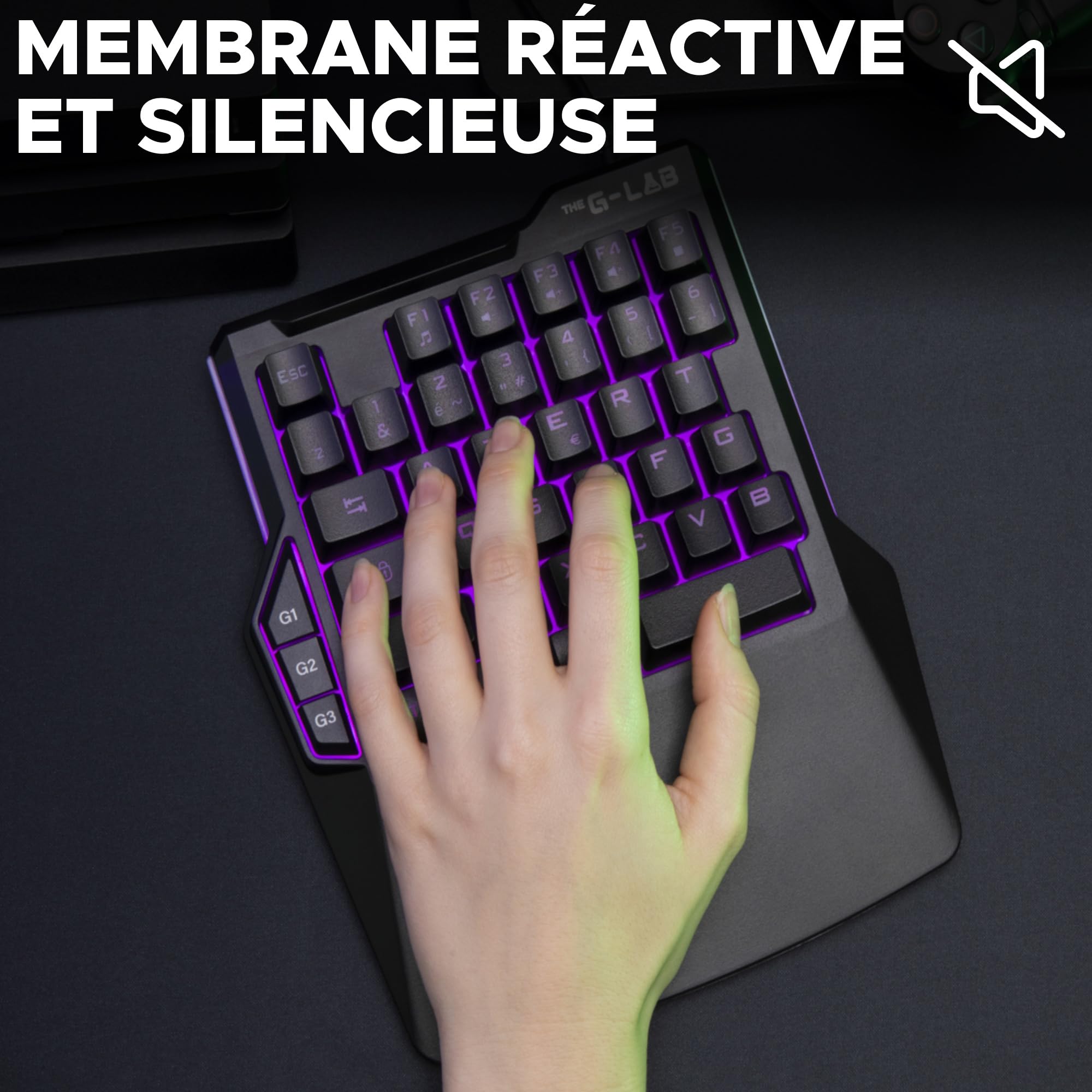 The G-Lab Keyz Thorium klawiatura gamingowa jedną ręką, 38-klawiszowa mini klawiatura gamingowa RGB, 3 konfigurowalne makra, mechaniczna klawiatura sensacyjna do PC, PS5, Xbox- Nowość