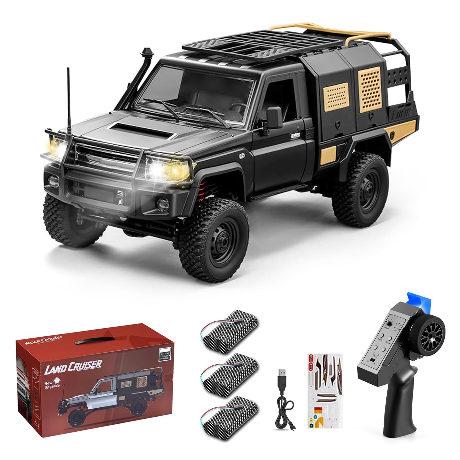 Hylukon Remote Control Cars MN-82S 1/12 RC Crawler 2.4G 4WD Rock Crawler AllTerrain LED Lights 80mins Fun Time Indoor Outdoor Offroad Vehicle Toy Gifts for Adult 3 Rechargeable Battery Silver Grey