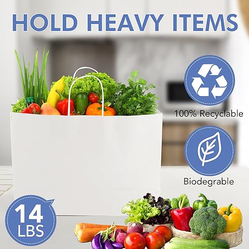 Miniatura 10 de XPCARE Paquete de 100 bolsas de papel kraft con asas a granel, bolsas de papel marrón de 16 x 6 x 12 pulgadas, bolsas de compras Kraft para