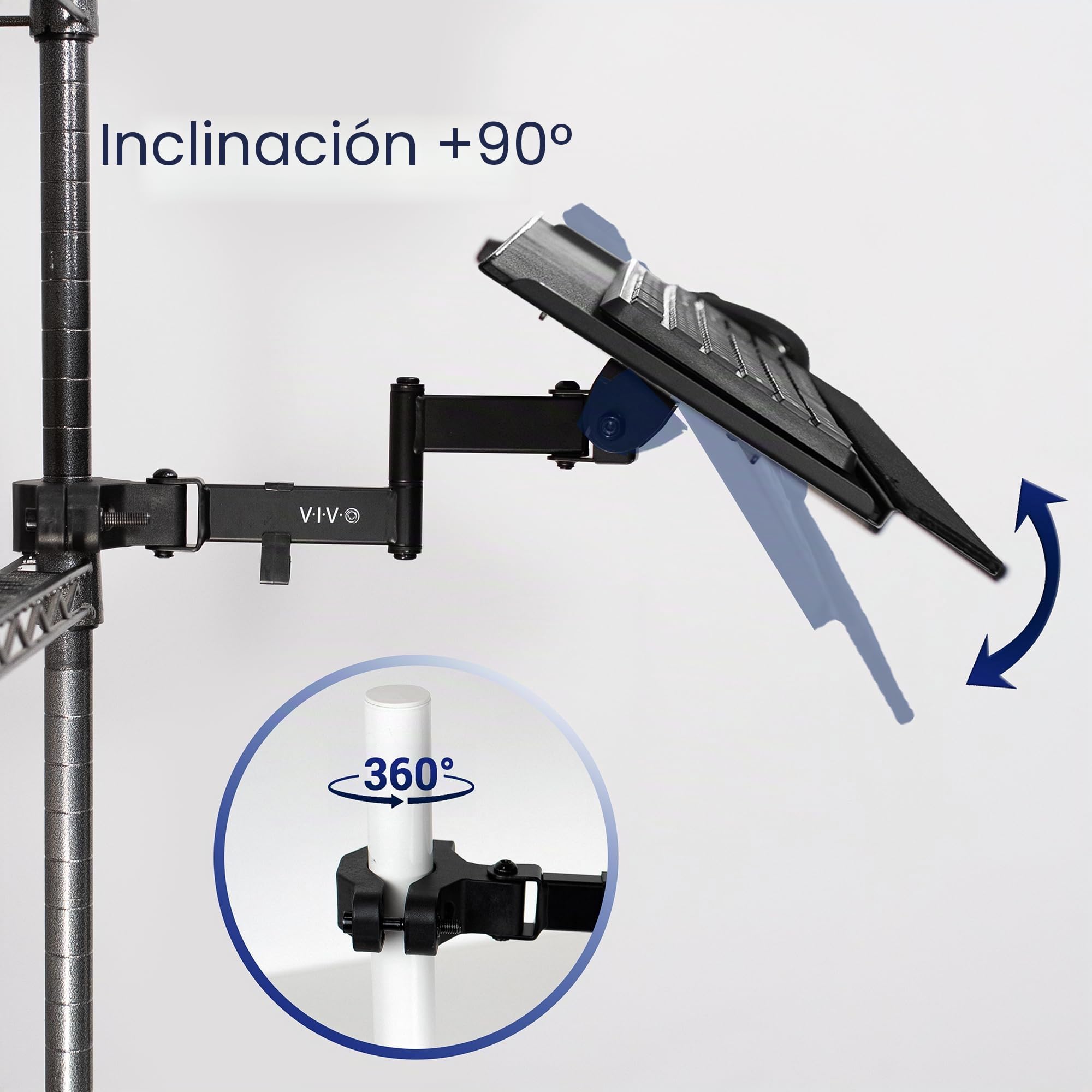 Vivo Mount-POLEKB Soporte Universal para Bandeja de Teclado y ratón de 66 cm, rotación de 360 Grados, posición de Escritura Neutra, Color Negro