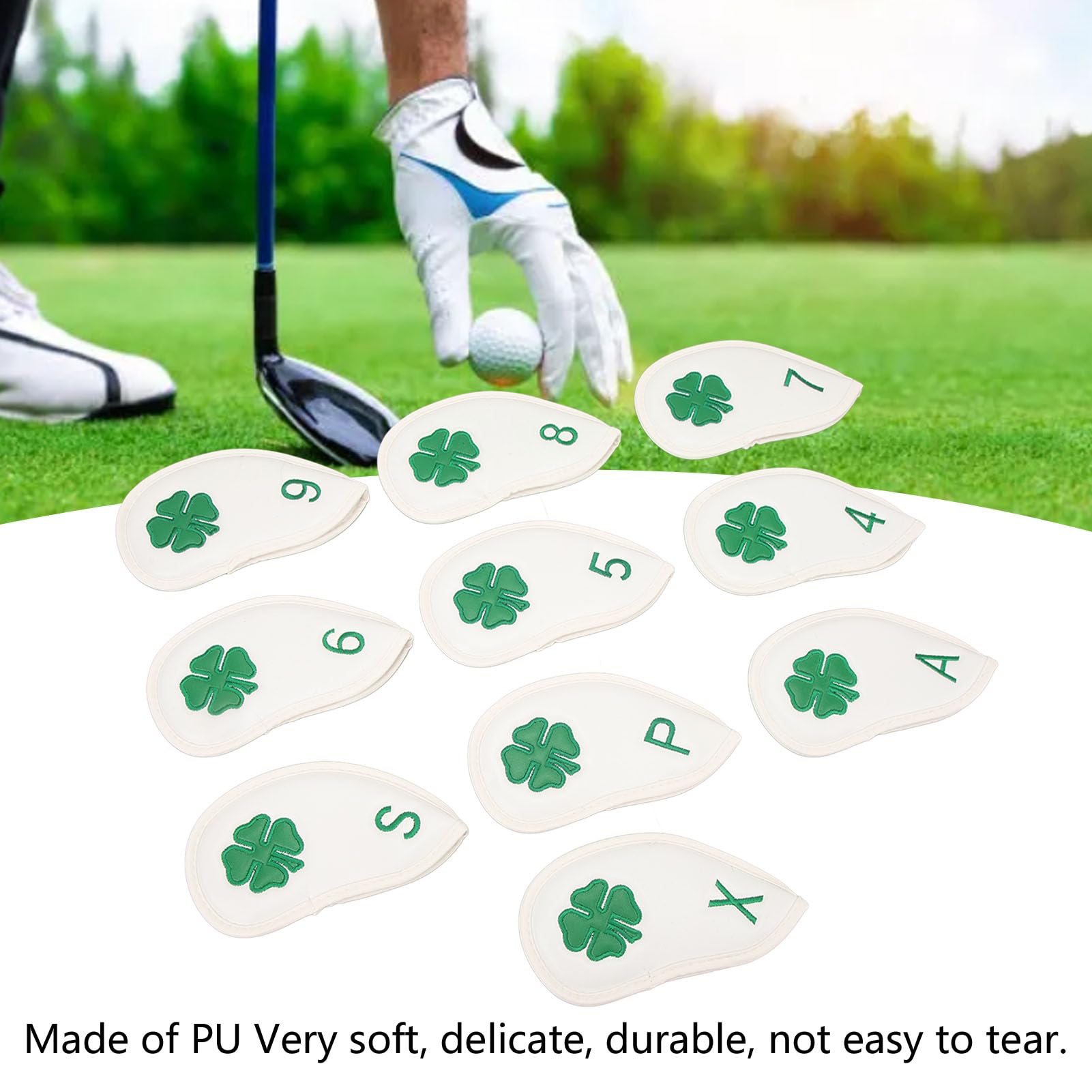 Coperture per Mazze da Golf, 10 Pezzi Coperture per Ferri da Golf Modello Quadrifoglio PU Set di Coperture per Ferri da Golf Delicate Impermeabili per la Maggior Parte delle