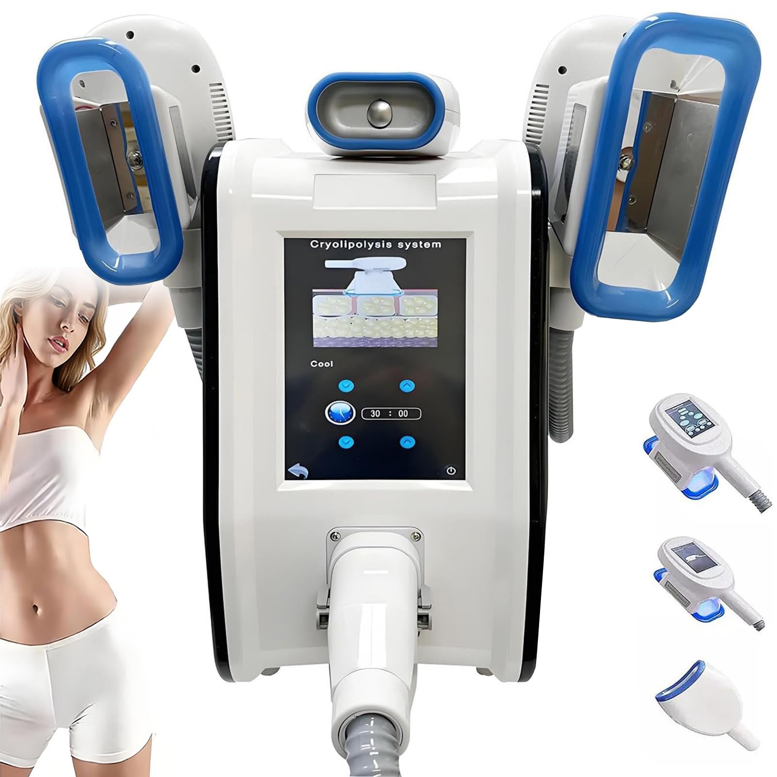 ZHZWwansuGE Cryolipolysis Device, Body Sculpting Beauty Instrument, With 3 Handles, Temperature -15 To 0℃, For Cheeks, Arms, Waist, Thighs, Buttocks, Removes Cellulite