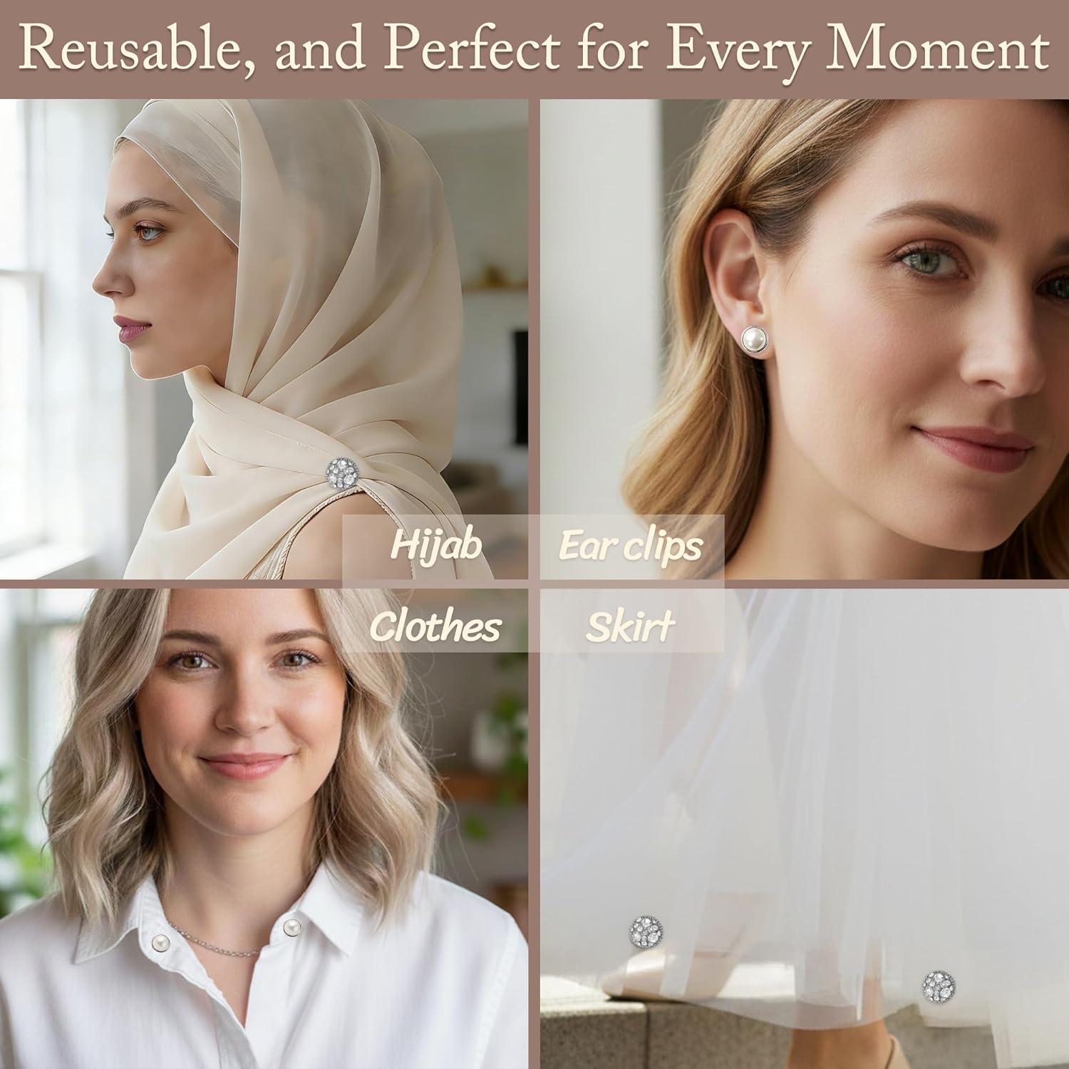 Wedding Veil Weights, Magnetic Invisible Bridal Accessories, 12-16 Pairs Pearl & Diamond Edge for Outdoor Ceremonies - Image 7