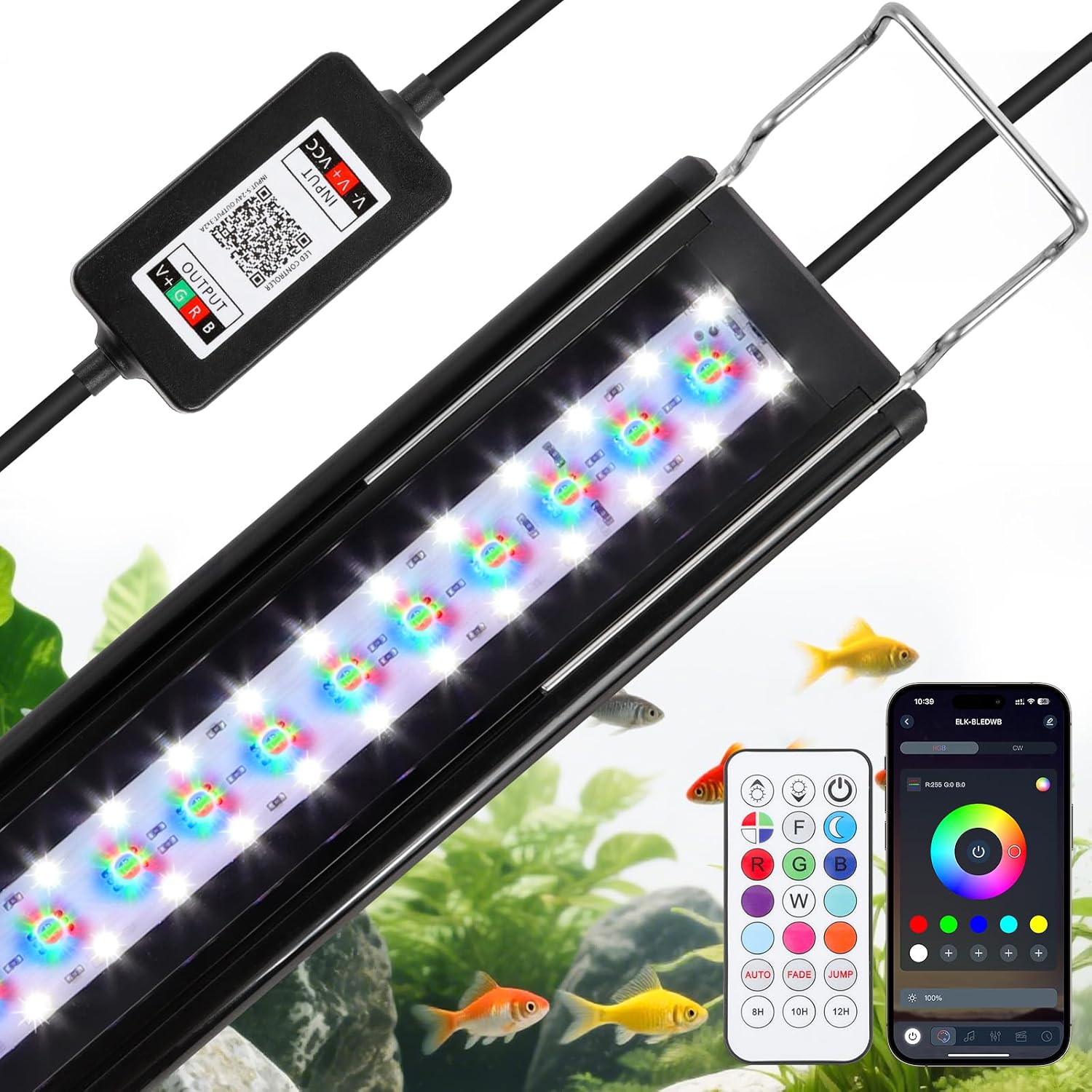 Full Spectrum Aquarium Light：Fish Tank Light with APP & Remote Control for Live Fishes Aquatic Pet Lovers – Timer Fish Tank Lights for 18-24 Inch Freshwater Saltwater Aquarium