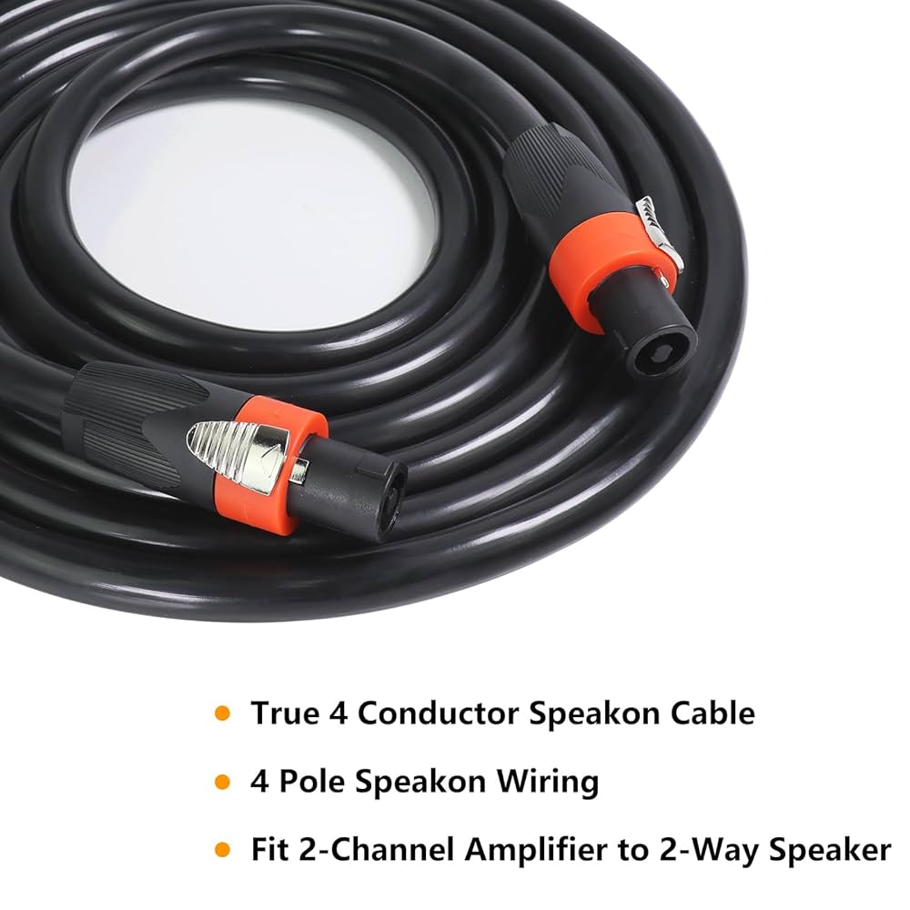 Speakon Cable Heavy Duty 2 Pack Pro Speakon To Speakon Male Speaker Wire Lock Cable Pair 13awg Patch Professional Audio Cable Cord With Nl4 Nl4fc Port Connector For Para Bocinas De Dj