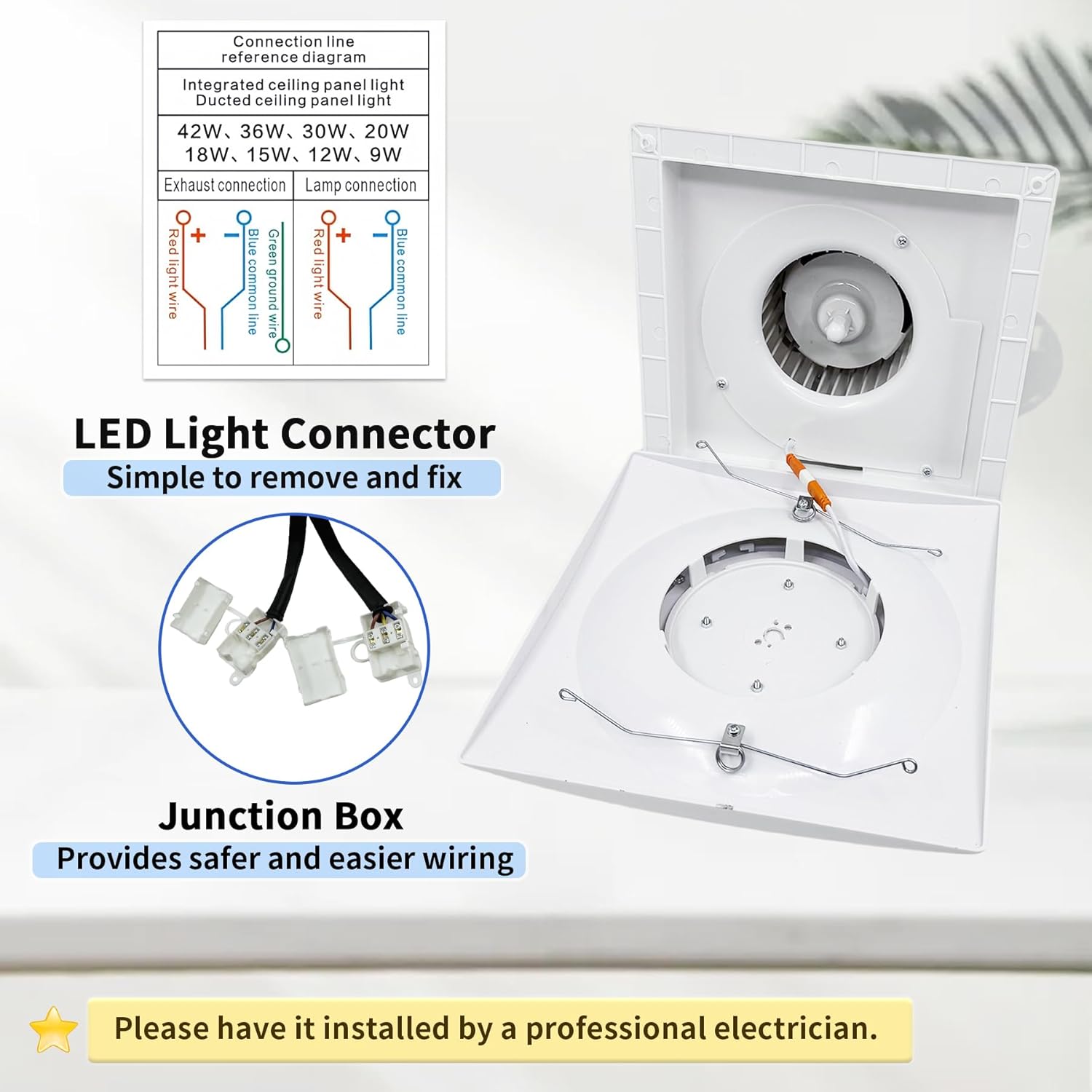Bathroom Exhaust Fan with LED Light, Square Ceiling Mount Quiet Exhaust Fan for Bathroom/Restroom/Shower/Home/Office,1.0 Sones Low Noise, 141 CFM 4" Duct (Panel size:12inch)