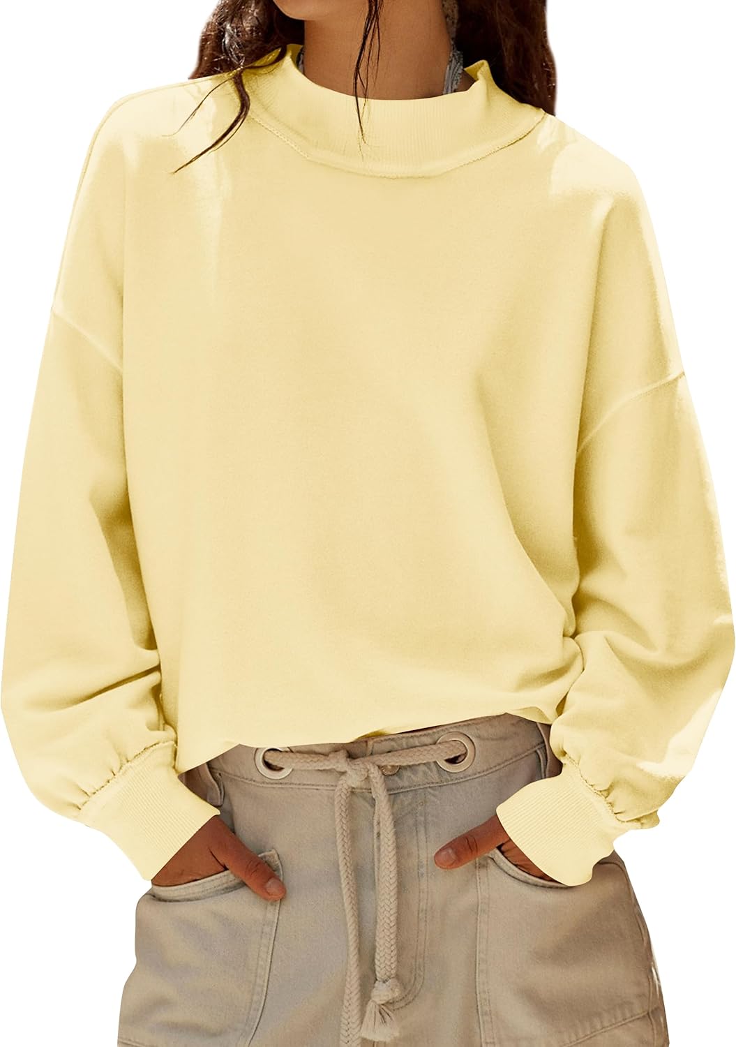 Women Mock Neck Sweatshirts Oversized Long Sleeve Turtleneck Hoodie Casual Drop Shoulder Pullover 2025 Clothes
