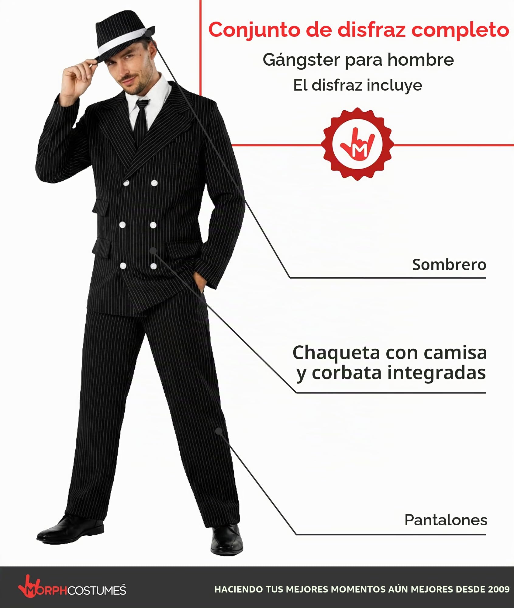 Fun Shack Disfraz Gangster Hombre, Disfraz Mafioso Hombre, Disfraz Años 20 Hombre, Disfraz Carnaval Hombre