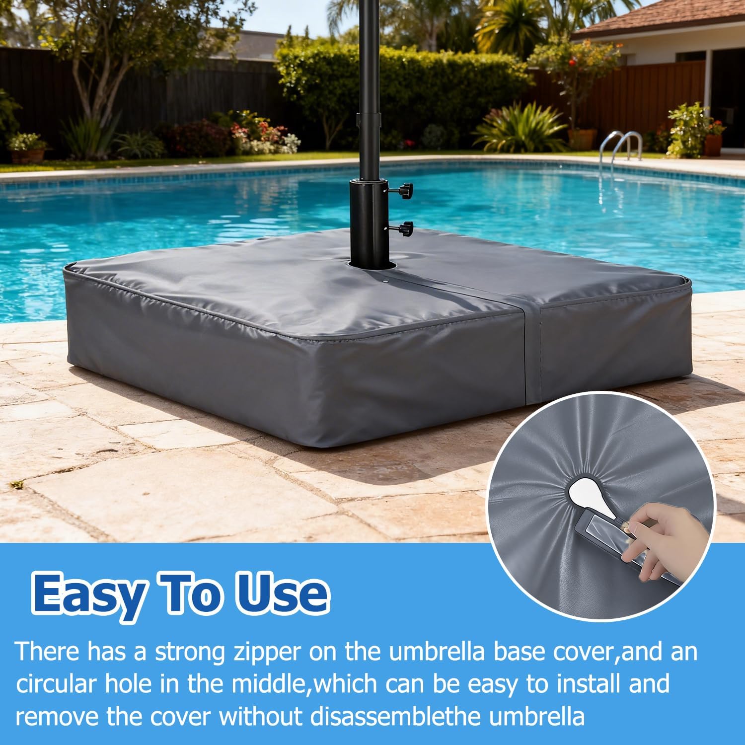 Rileytee Patio Umbrella Base Cover,Outdoor Heavy Duty 600D Waterproof Anti-UV Square Umbrella Stand Base Covers (30"L x 30"W x 5"H-Grey)
