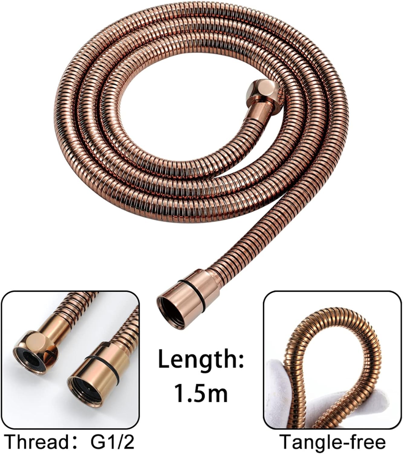 Shower Slide Bar with Hand Shower, Brass Handheld shower Head with Hose, High Pressure Shower Head, Adjustable Height Shower Slide Bar Stainless Steel,Rose gold