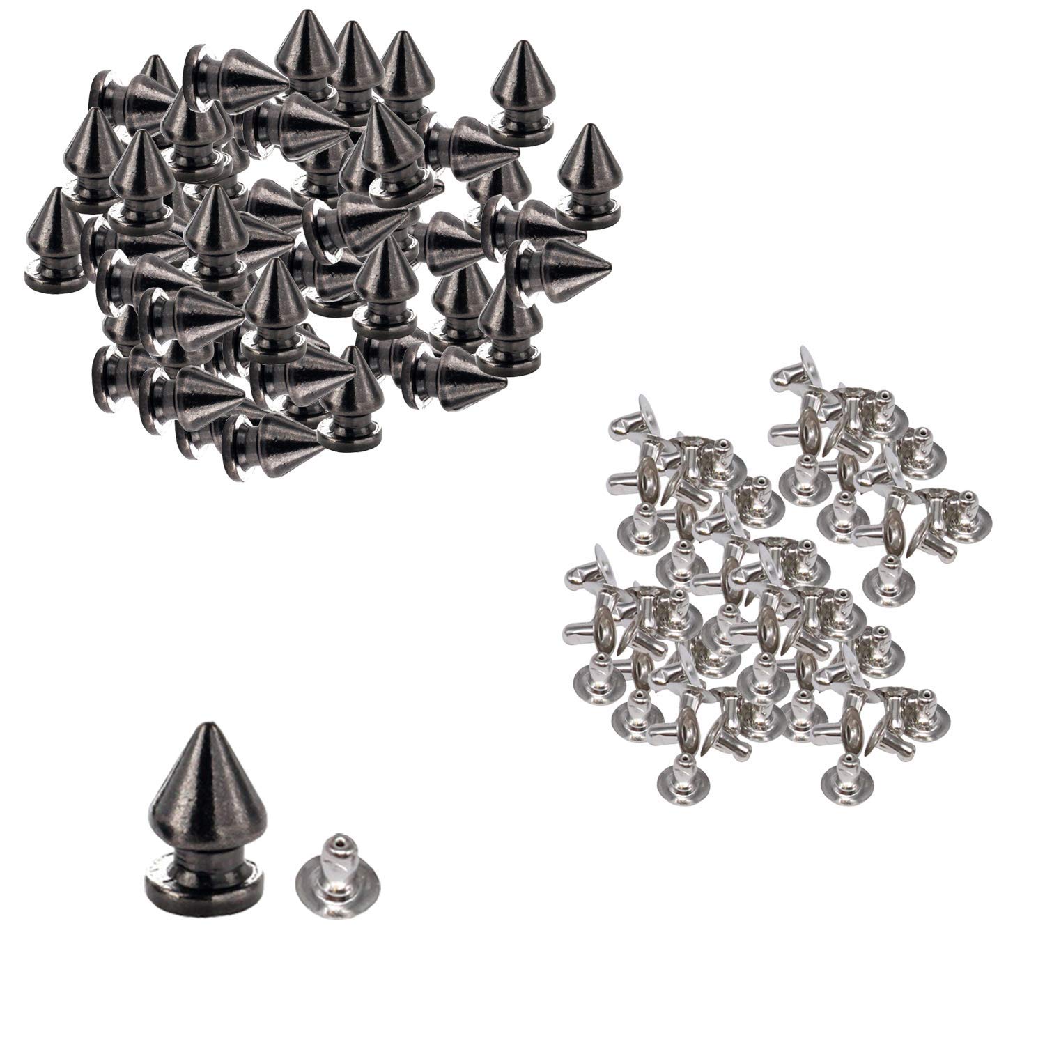 WedDecor Plastic Tree Style Cone Studs with Base Pin Rivet Decorative Accessory for Handbags, Leathercraft, DIY Crafts & Projects, Clothing, Punk & Goth Accessories (8mm x 13mm, Gunmetal, 100pcs)