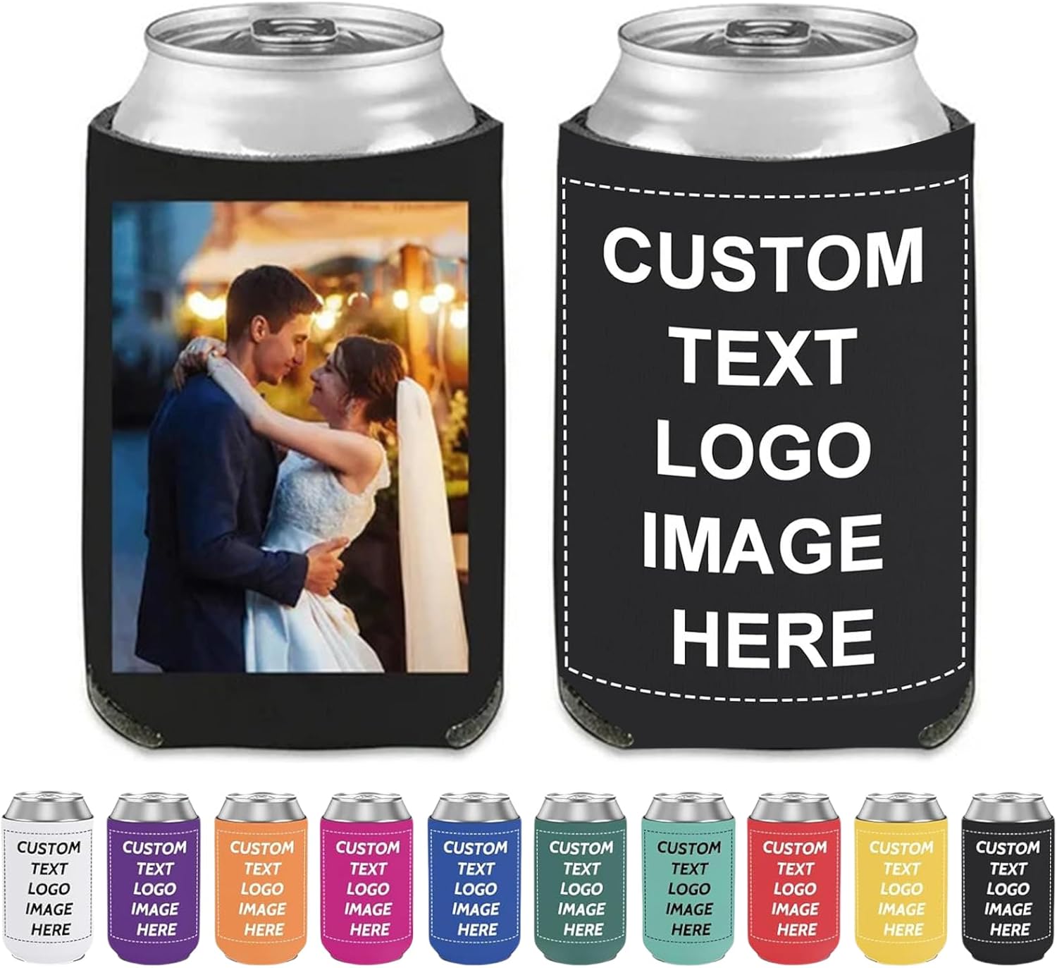 1-1000Pcs Custom Wedding Can Coolers Bulk Personalized Insulated Drink Neoprene Holders for 12 Oz Cans Bottles Weddings Birthdays Beach Bachelorette Party Favors with Logo Image Text