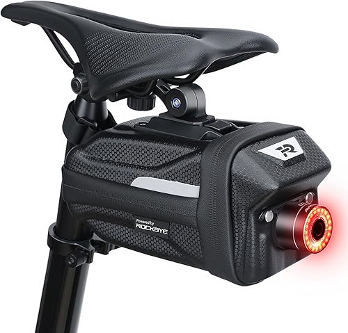 Luz trasera inteligente para bicicleta con bolsa de asiento, encendidoapagado automático, luz trasera de bicicleta recargable por USB para ciclistas