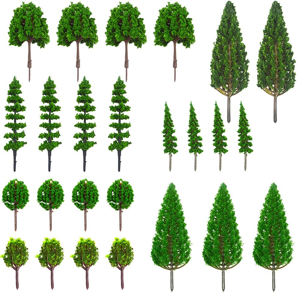 MOMOONNON 25pcs Model Trees Model Train Scenery Mixed Miniature Trees Artificial Wargame Trees Model Railroad Scenery Diorama Supplies Scenery Landscape