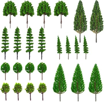 MOMOONNON 25pcs Model Trees Train Scenery Mixed Miniature Trees Artificial Wargame Fake Tree Model Railroad Diorama Supplies Scenery Landscape