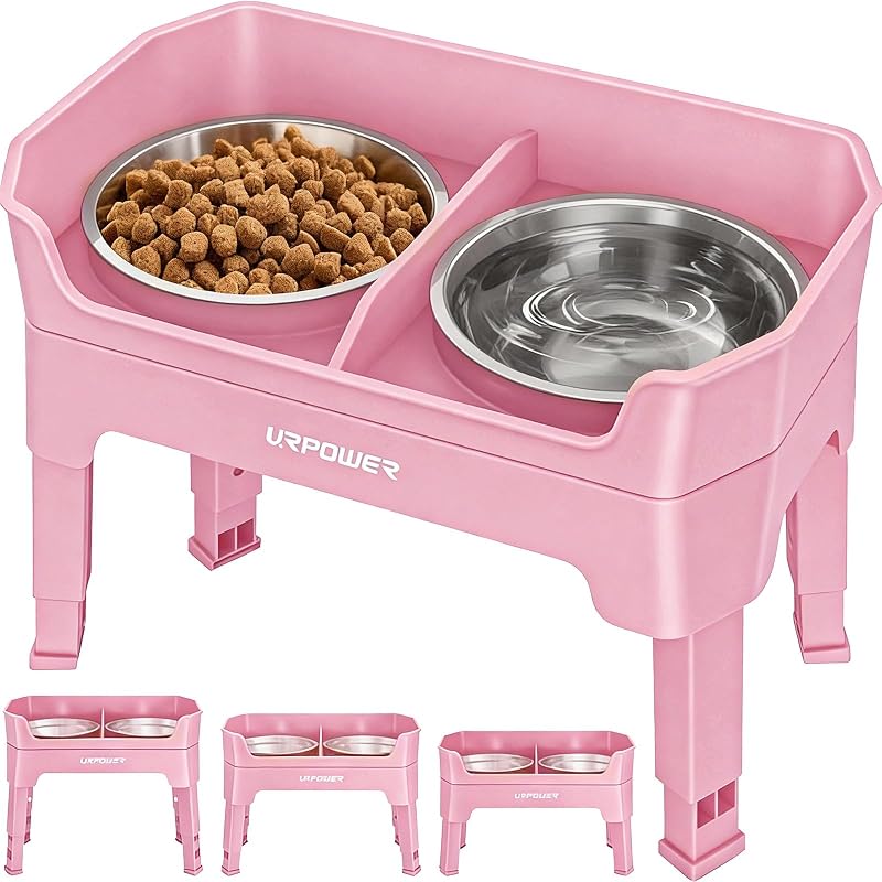 Comedouro elevado 3 em 1 para cães com regulagem de altura URPOWER Rosa tamanho Grande