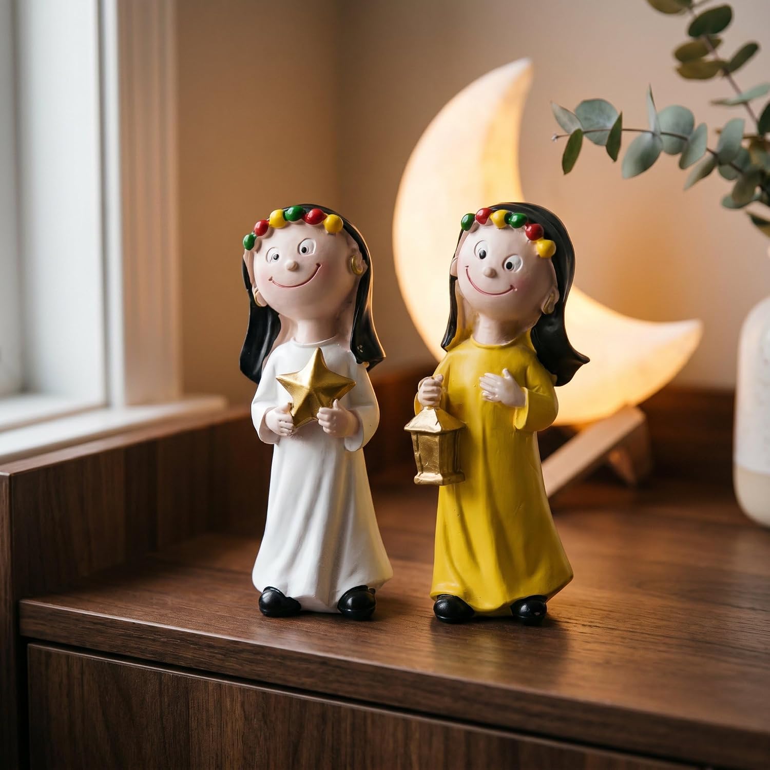 Ramadan Decor Resin Little Figurines Set of 2 Cute Girl Statues Holding Star and Lantern Tabletop Shelf Ramadan Home Decor and Ramadan Ornaments Gifts for Friends Daily Use image 4
