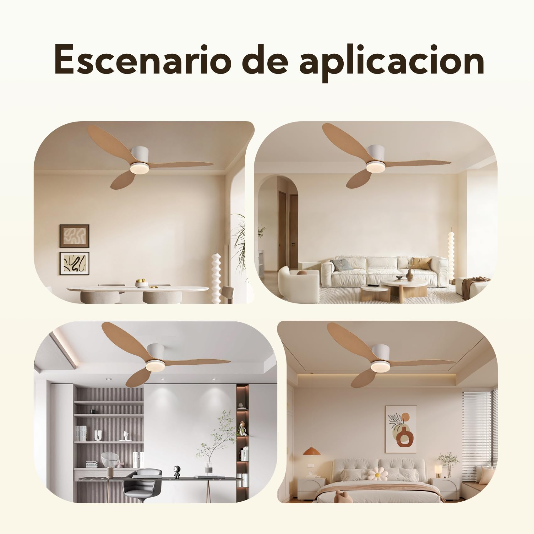 Ventilador de Techo Grande con Luz y Mando 132cm (52"), Motor DC Silencioso, 3 Aspas Plástico Efecto Madera Clara, LED Regulable, Estilo Nórdico para Salón, Blanco y Madera