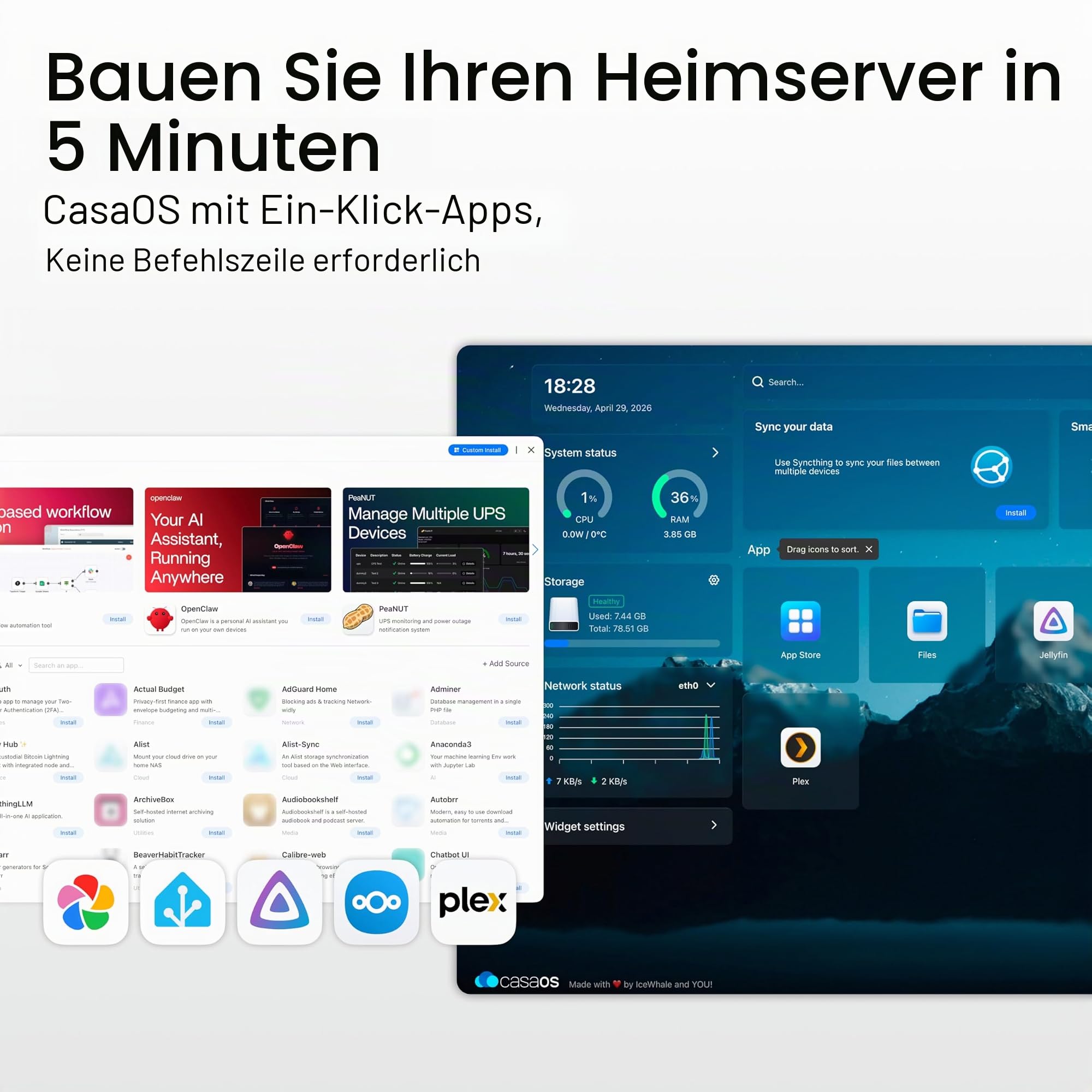 ZimaBlade 7700 Palm-Sized Modular x86 SBC Home Server mit CasaOS – 16 GB RAM & 32 GB eMMC 4-Core, lüfterlos, Ultra-Low Power Leise Hackbar für DIY NAS/Media/Personal Cloud