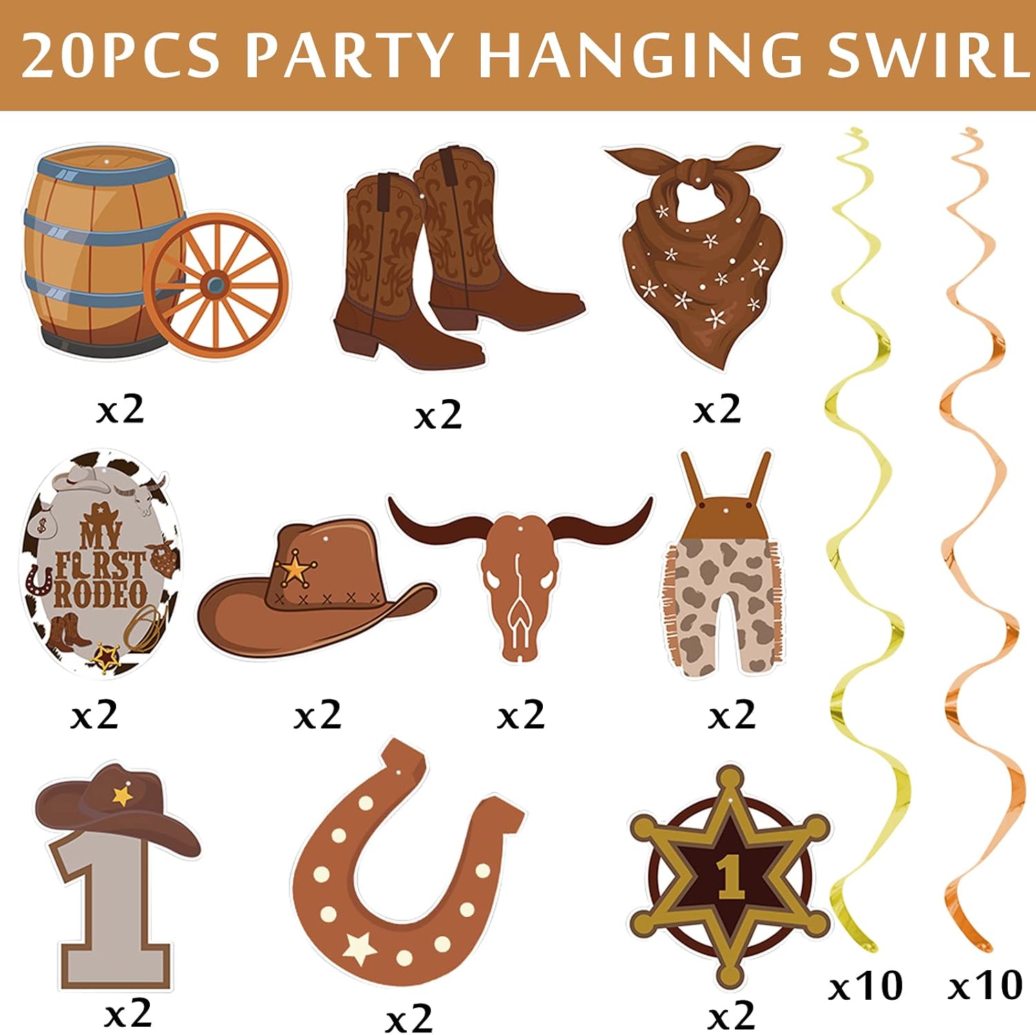 Cowboy Party Decorations My First Rodeo Birthday Party for Boy Supplies Western Theme Party Supplies Hanging Swirls Foil Cowgirl Birthday Decorations for Wild West Farm Country Party…