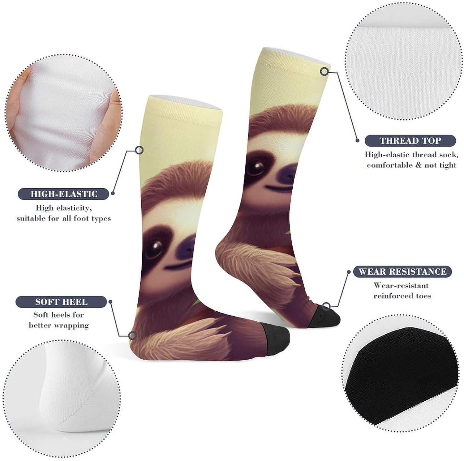 Cute Sloth Knee High Soccer Socks Moisture Wicking